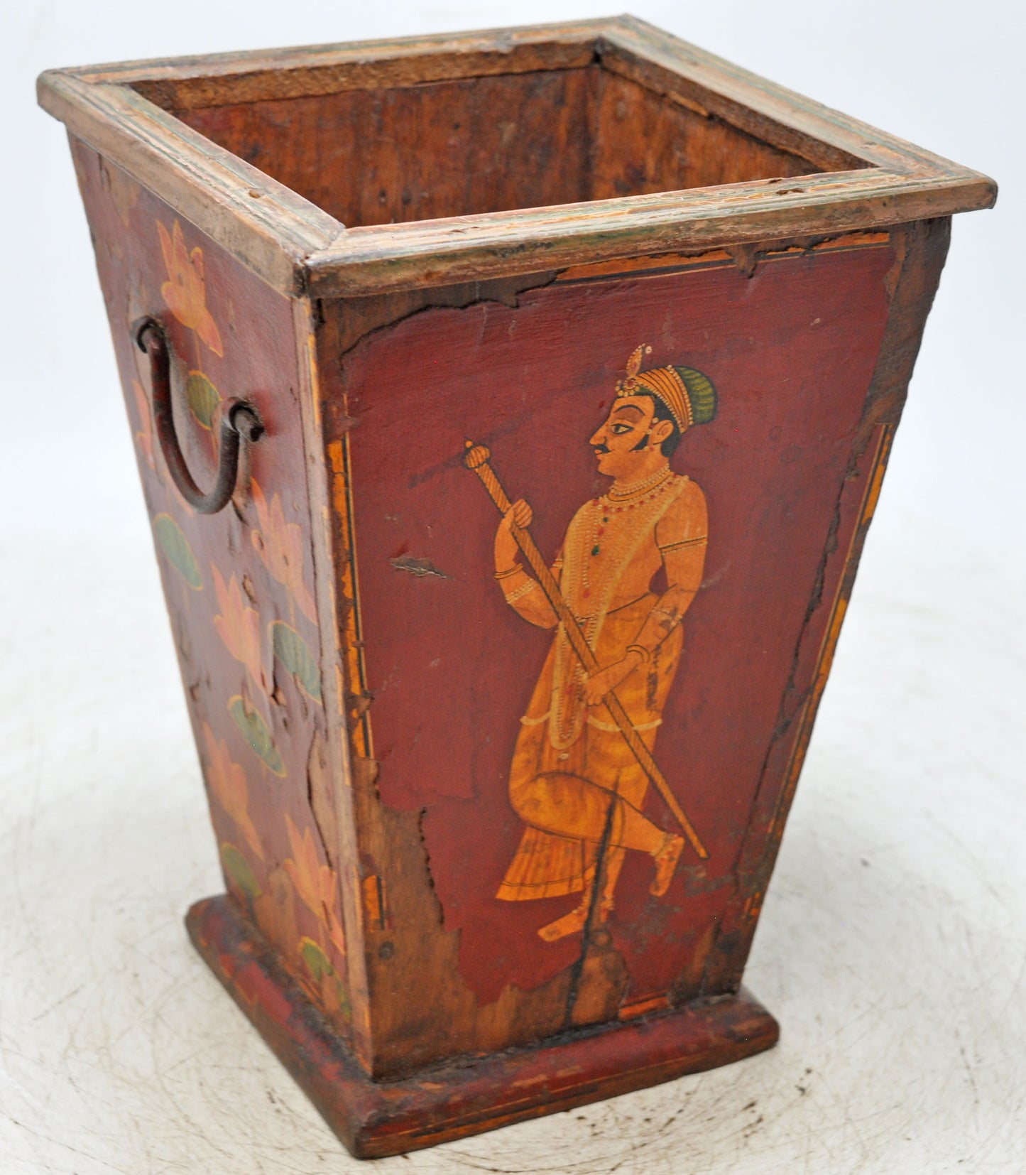 Vintage Wooden Planter Pot Original Old Hand Crafted Fine Painted