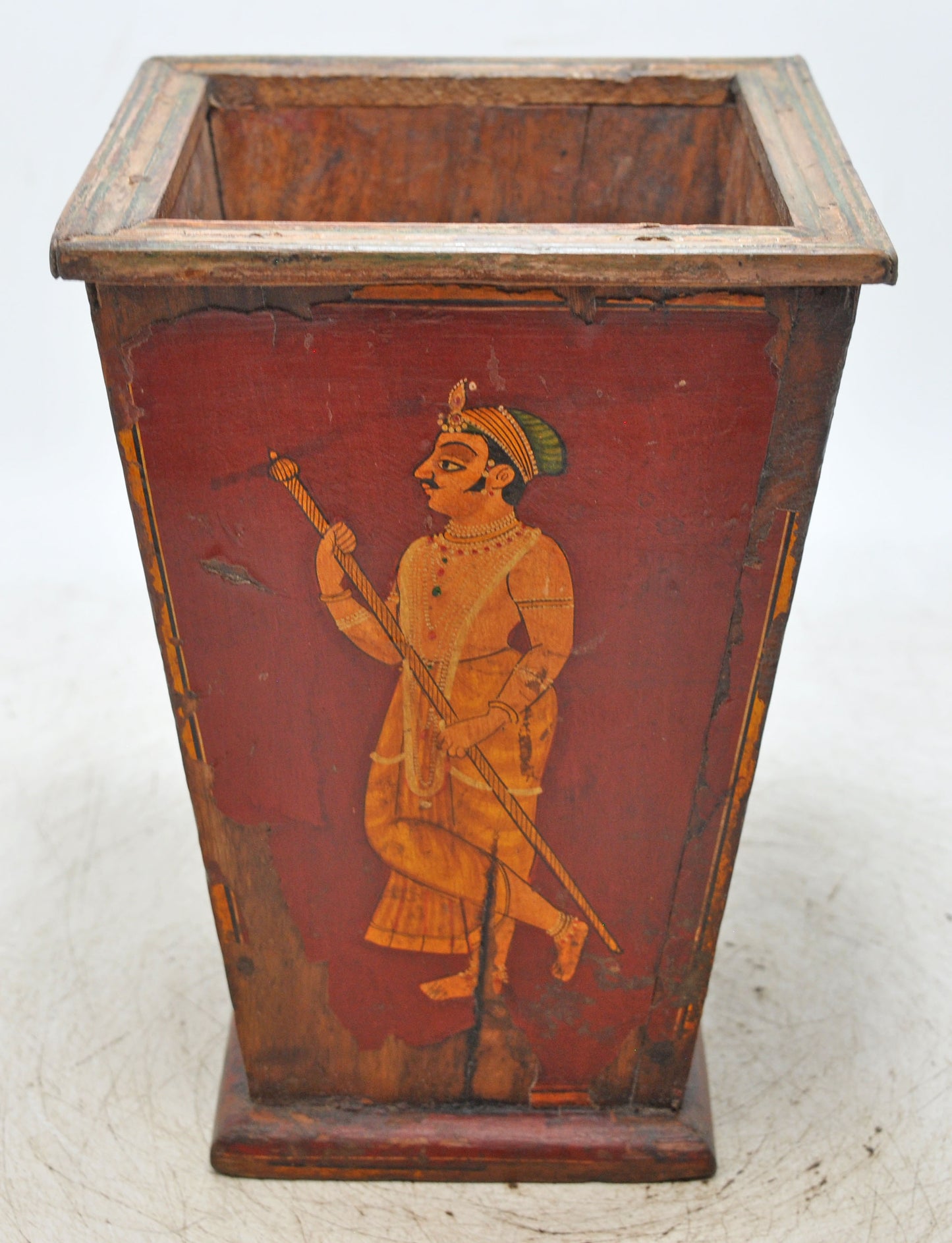 Vintage Wooden Planter Pot Original Old Hand Crafted Fine Painted