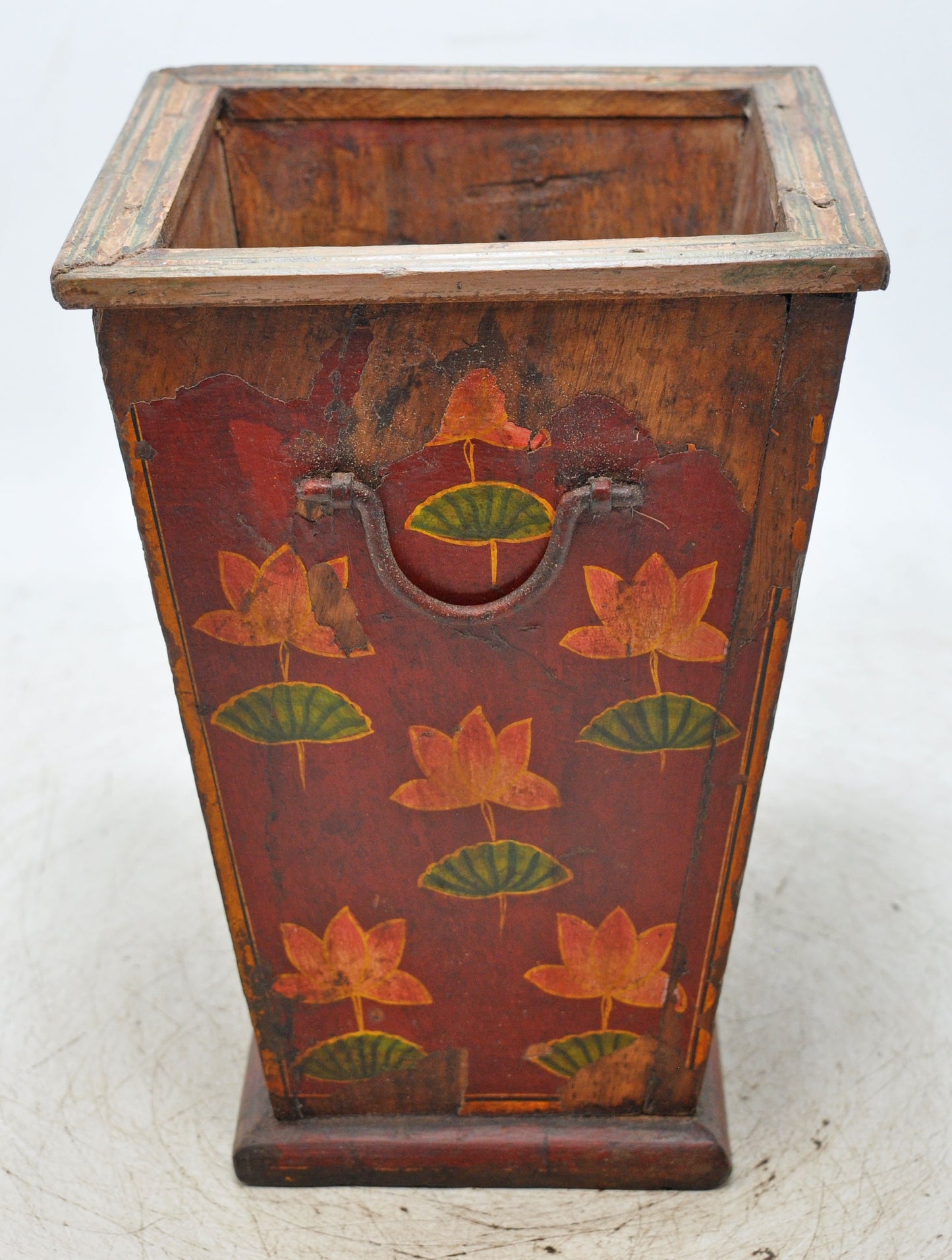 Vintage Wooden Planter Pot Original Old Hand Crafted Fine Painted