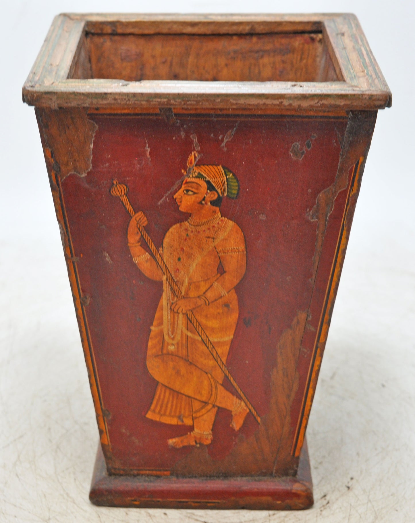 Vintage Wooden Planter Pot Original Old Hand Crafted Fine Painted