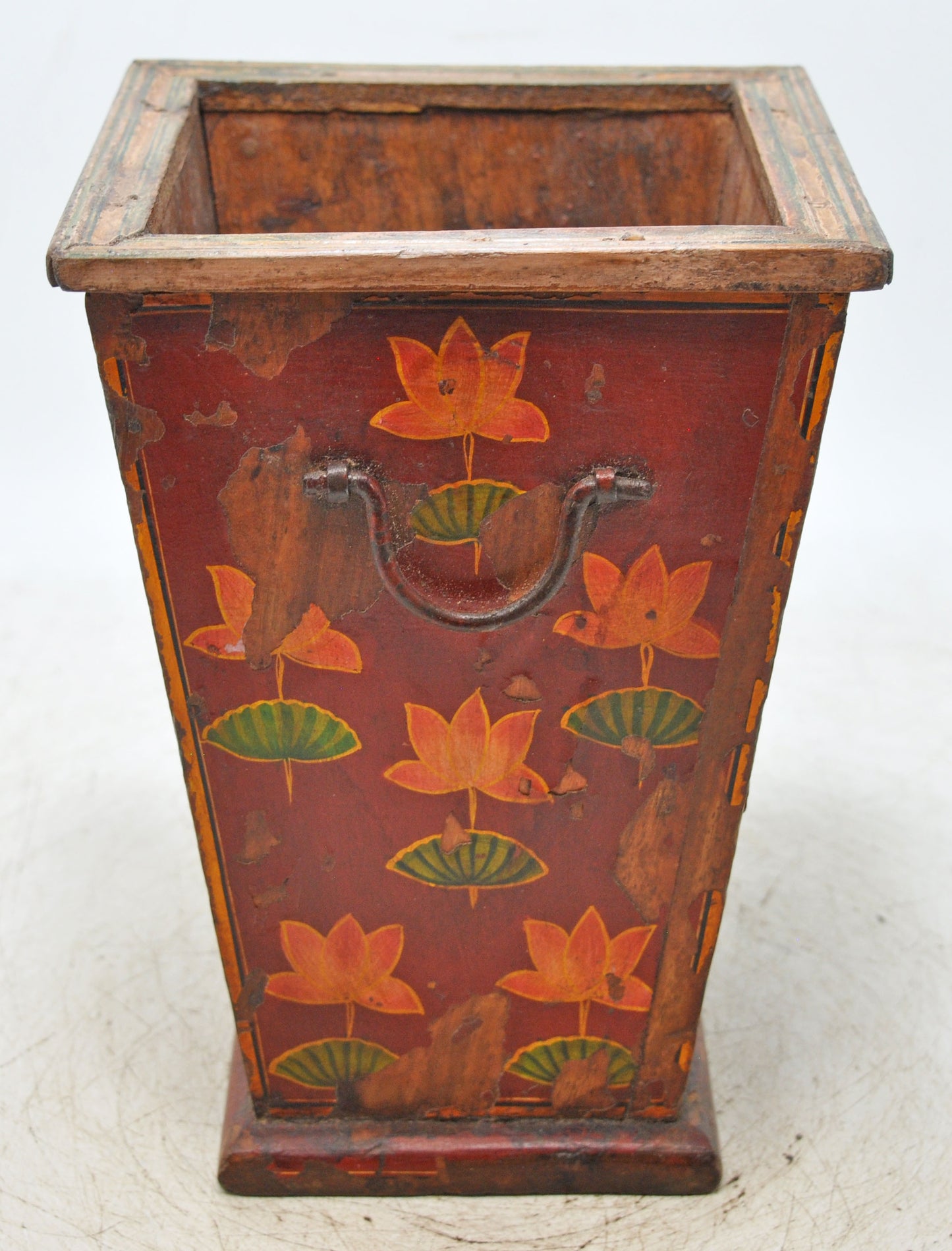Vintage Wooden Planter Pot Original Old Hand Crafted Fine Painted