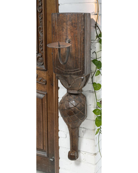 Antique Wooden Wall Décor Paga Candle Holder Stand Original Old Fine Hand Carved