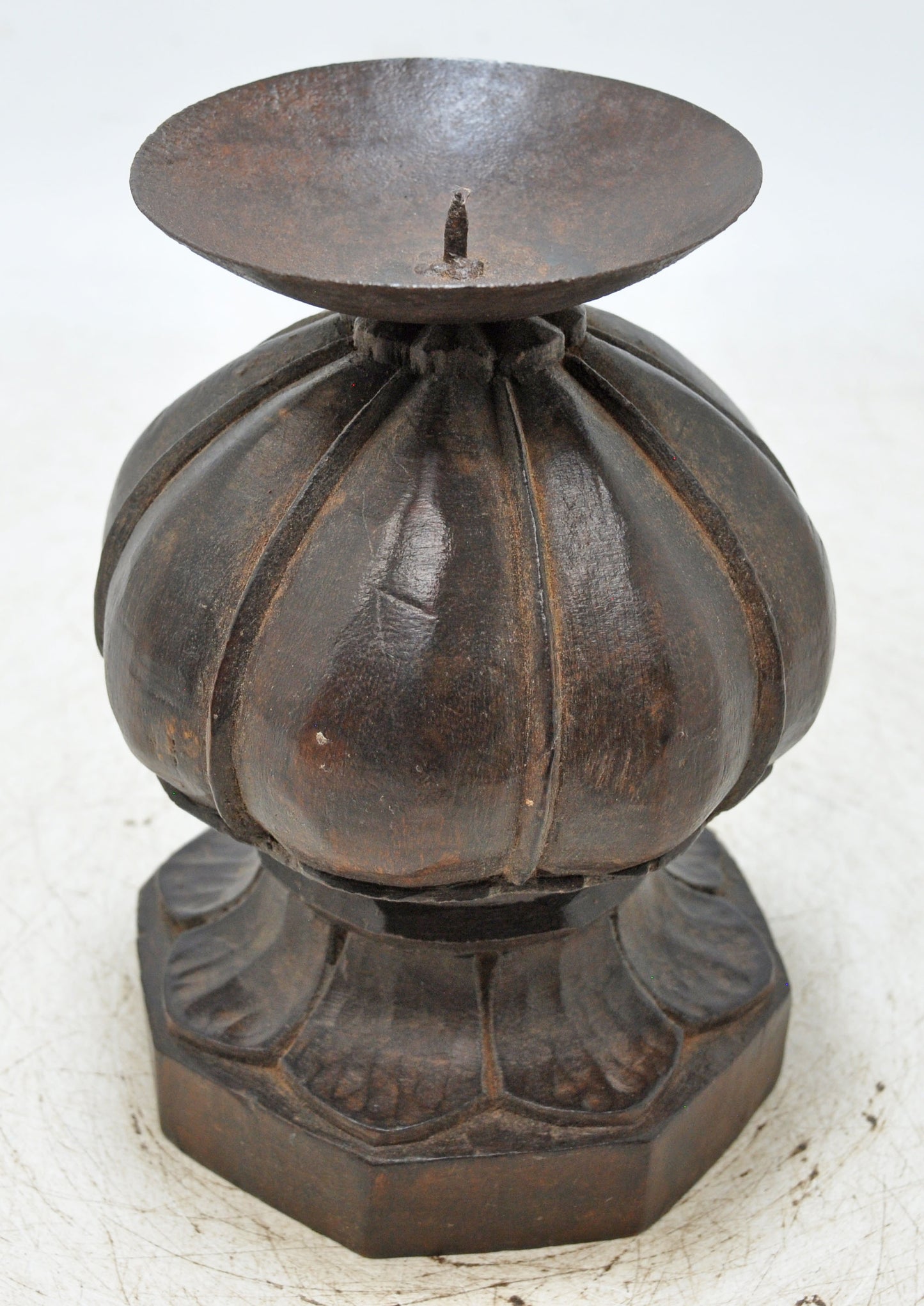 Antique Wooden Small Candle Holder Stand Original Old Hand Carved