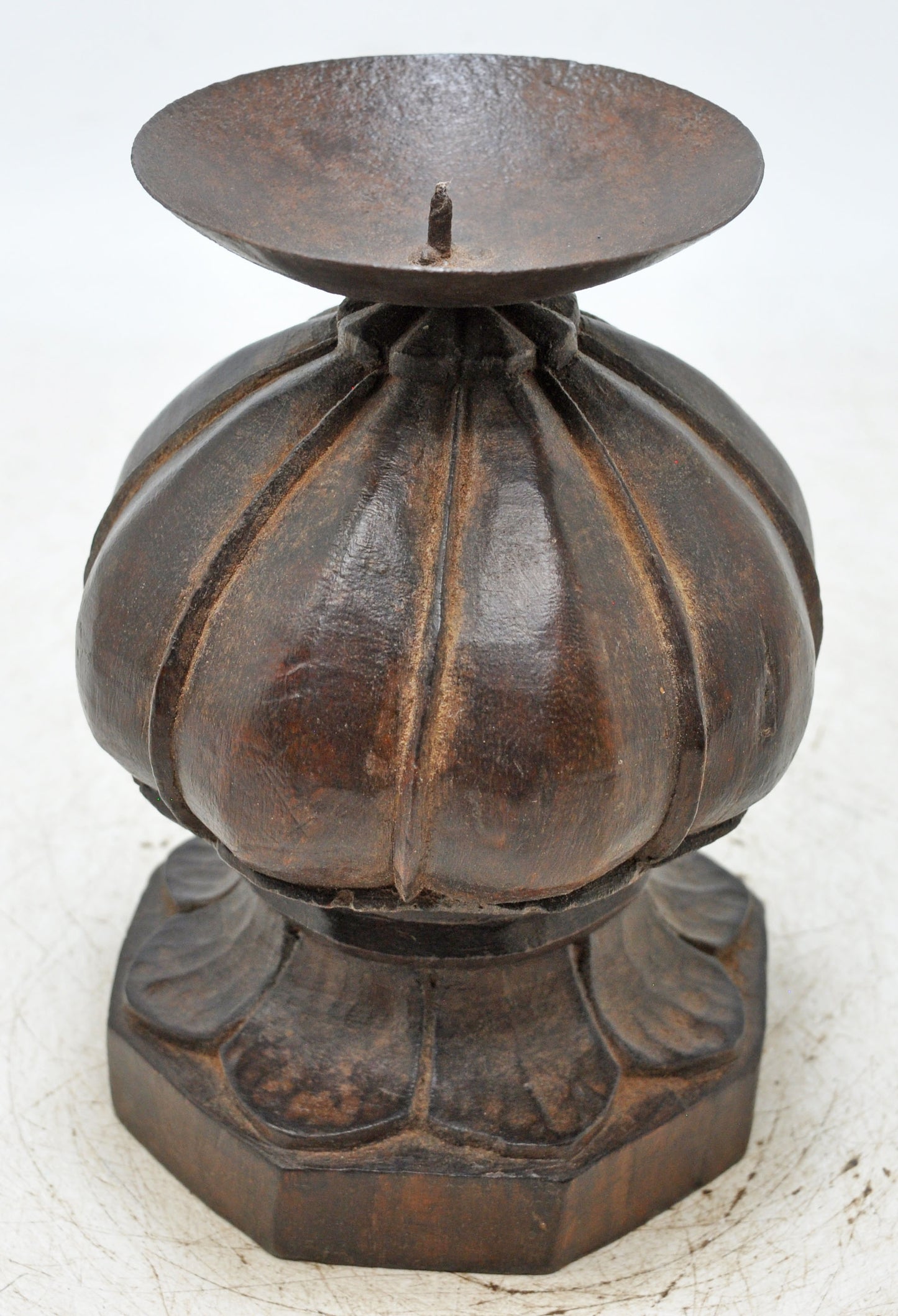 Antique Wooden Small Candle Holder Stand Original Old Hand Carved