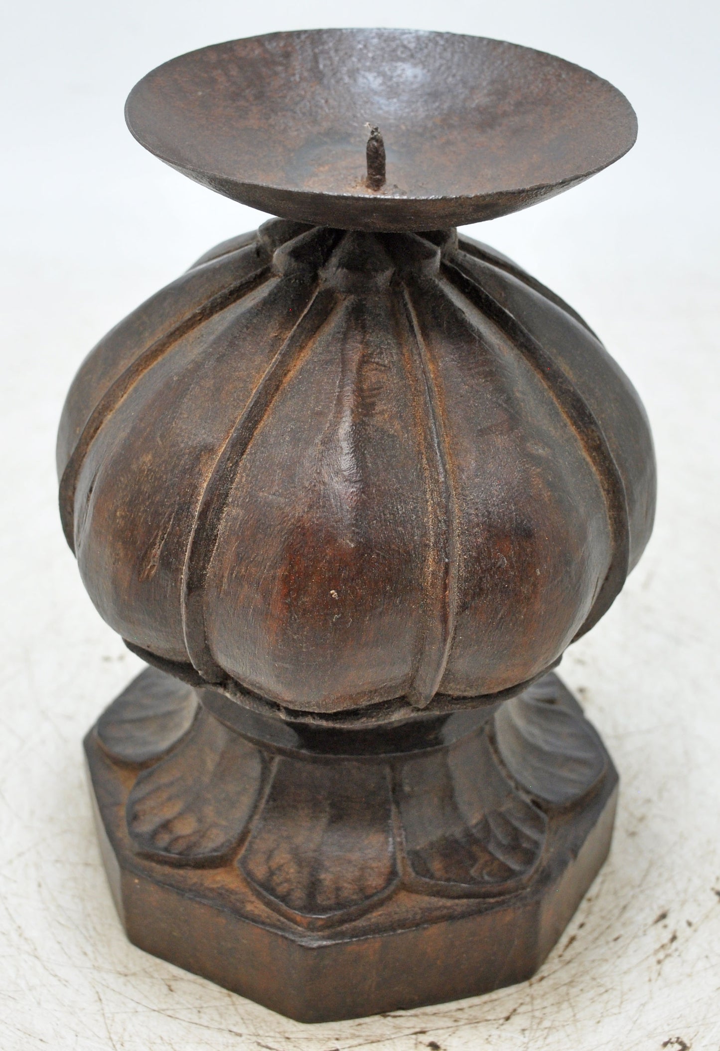 Antique Wooden Small Candle Holder Stand Original Old Hand Carved