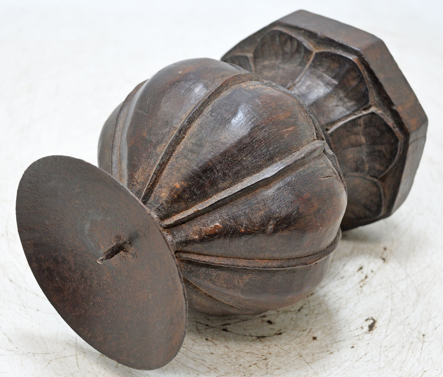 Antique Wooden Small Candle Holder Stand Original Old Hand Carved