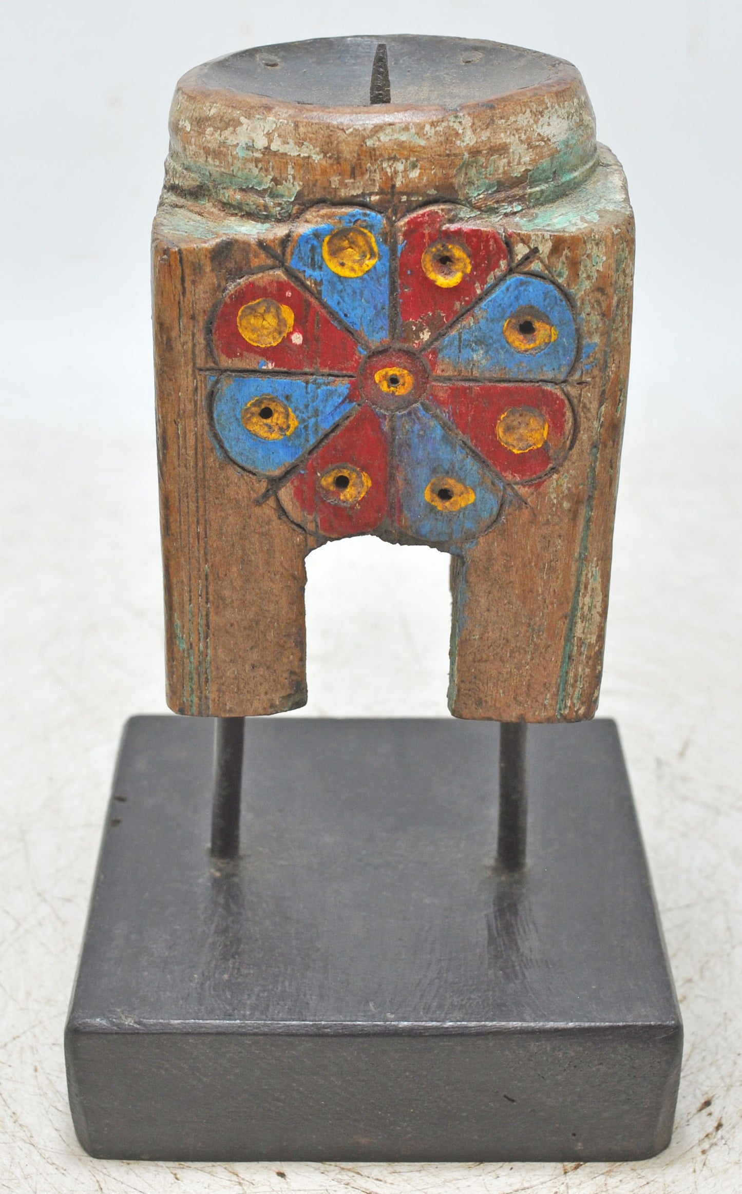 Antique Wooden Paga Candle Holder Stand Original Old Hand Carved Painted