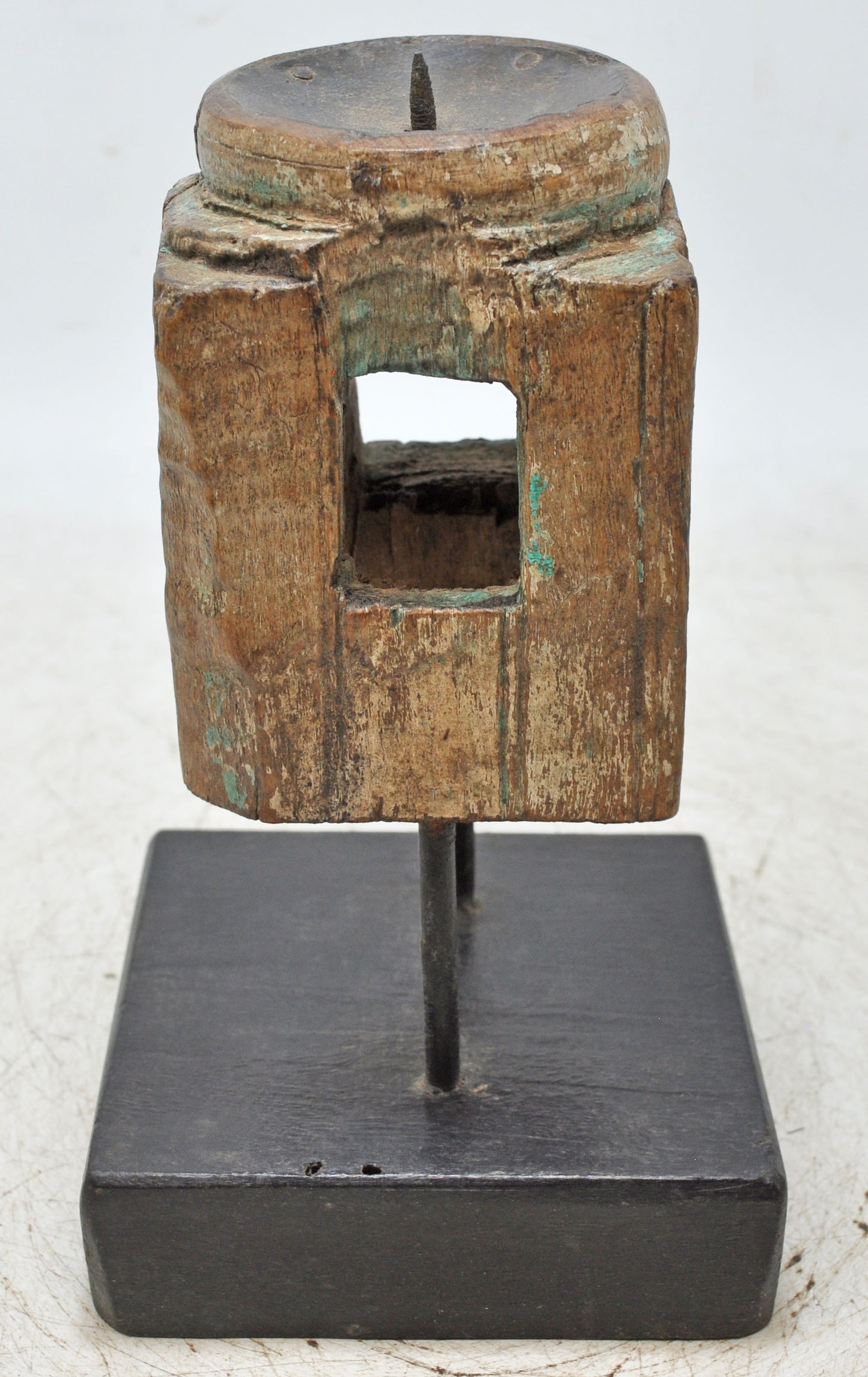 Antique Wooden Paga Candle Holder Stand Original Old Hand Carved Painted
