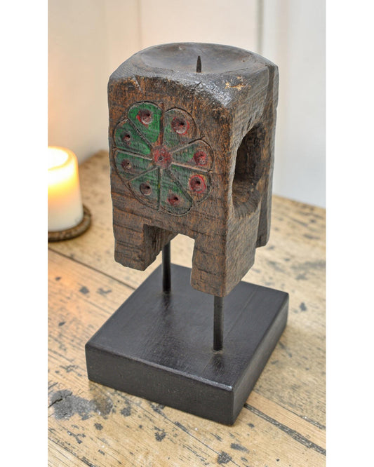 Antique Wooden Paga Candle Holder Stand Original Old Hand Carved Painted
