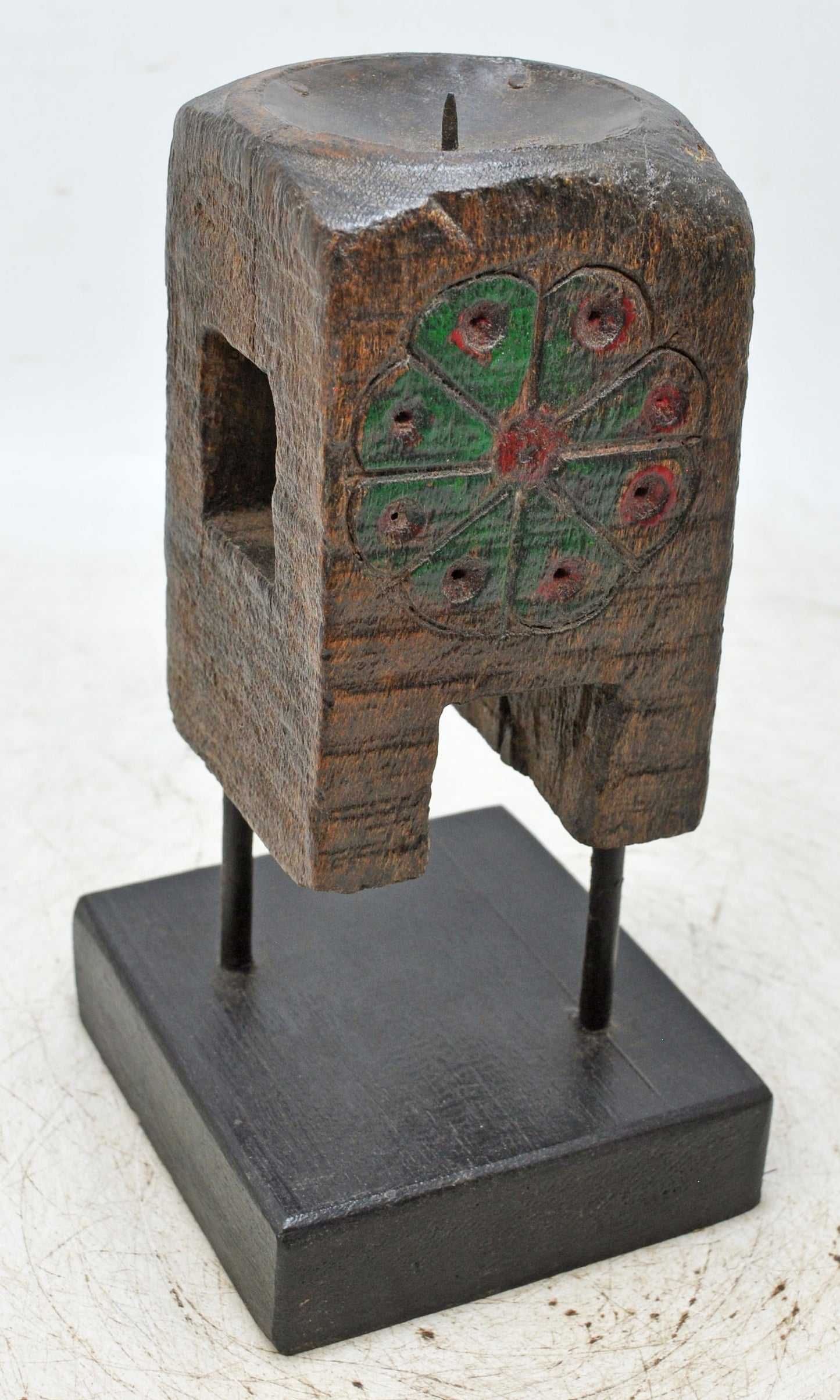 Antique Wooden Paga Candle Holder Stand Original Old Hand Carved Painted