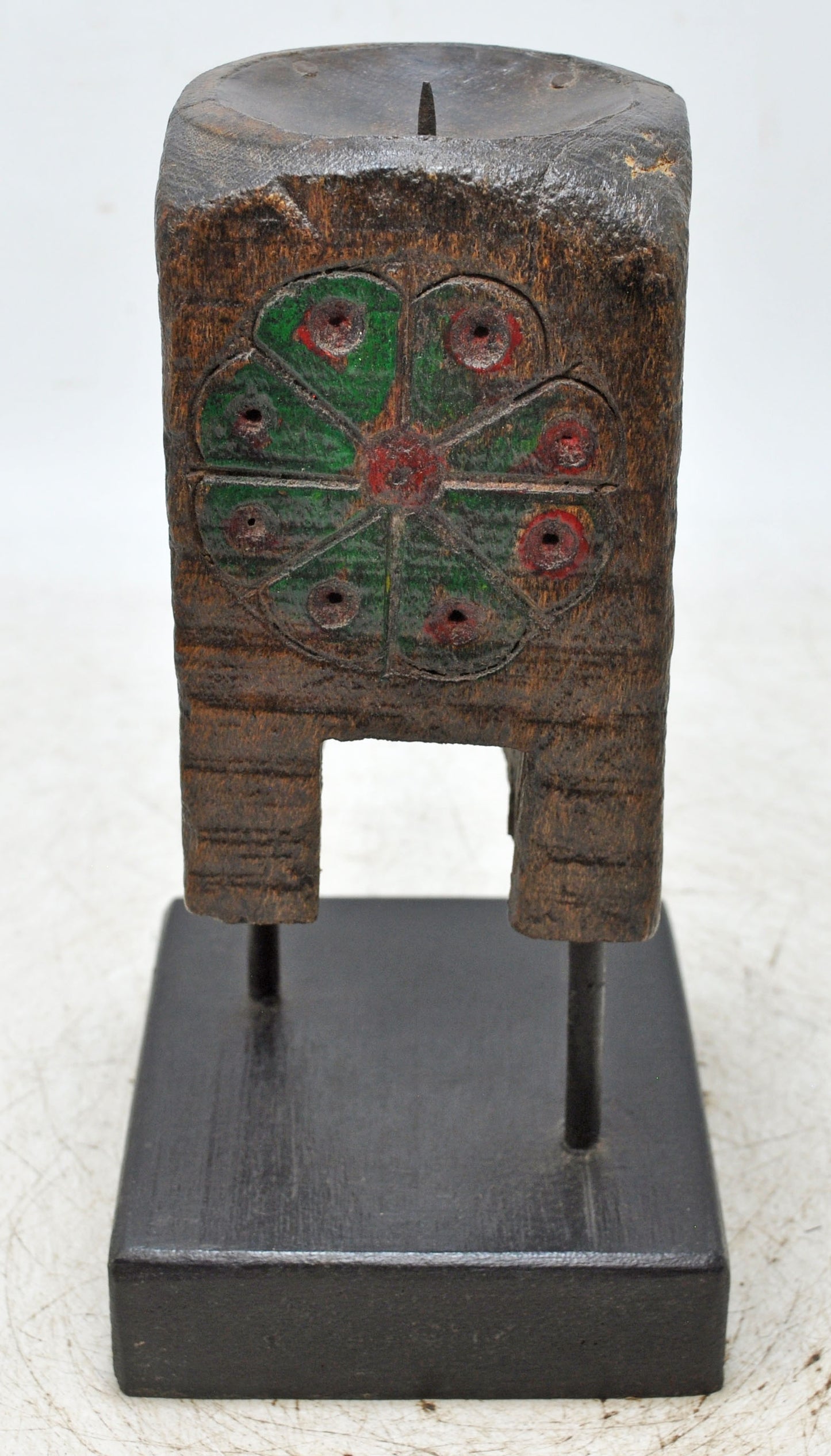 Antique Wooden Paga Candle Holder Stand Original Old Hand Carved Painted