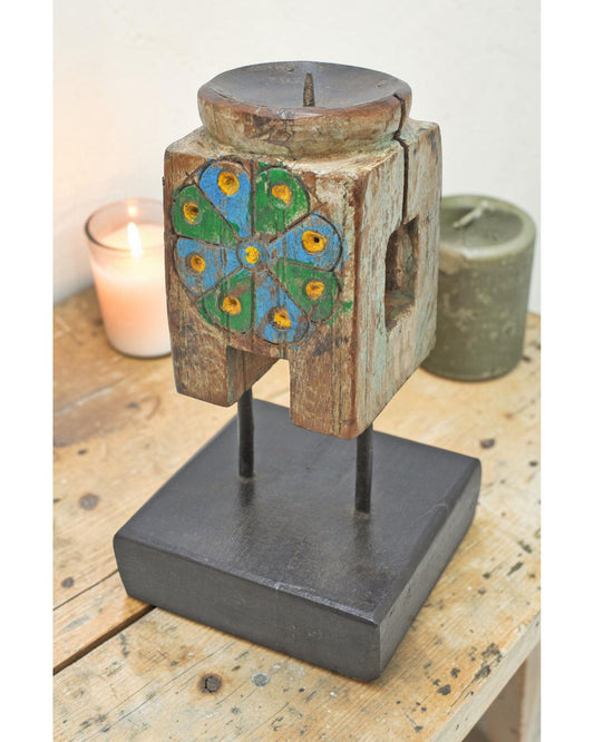 Antique Wooden Paga Candle Holder Stand Original Old Hand Carved Painted