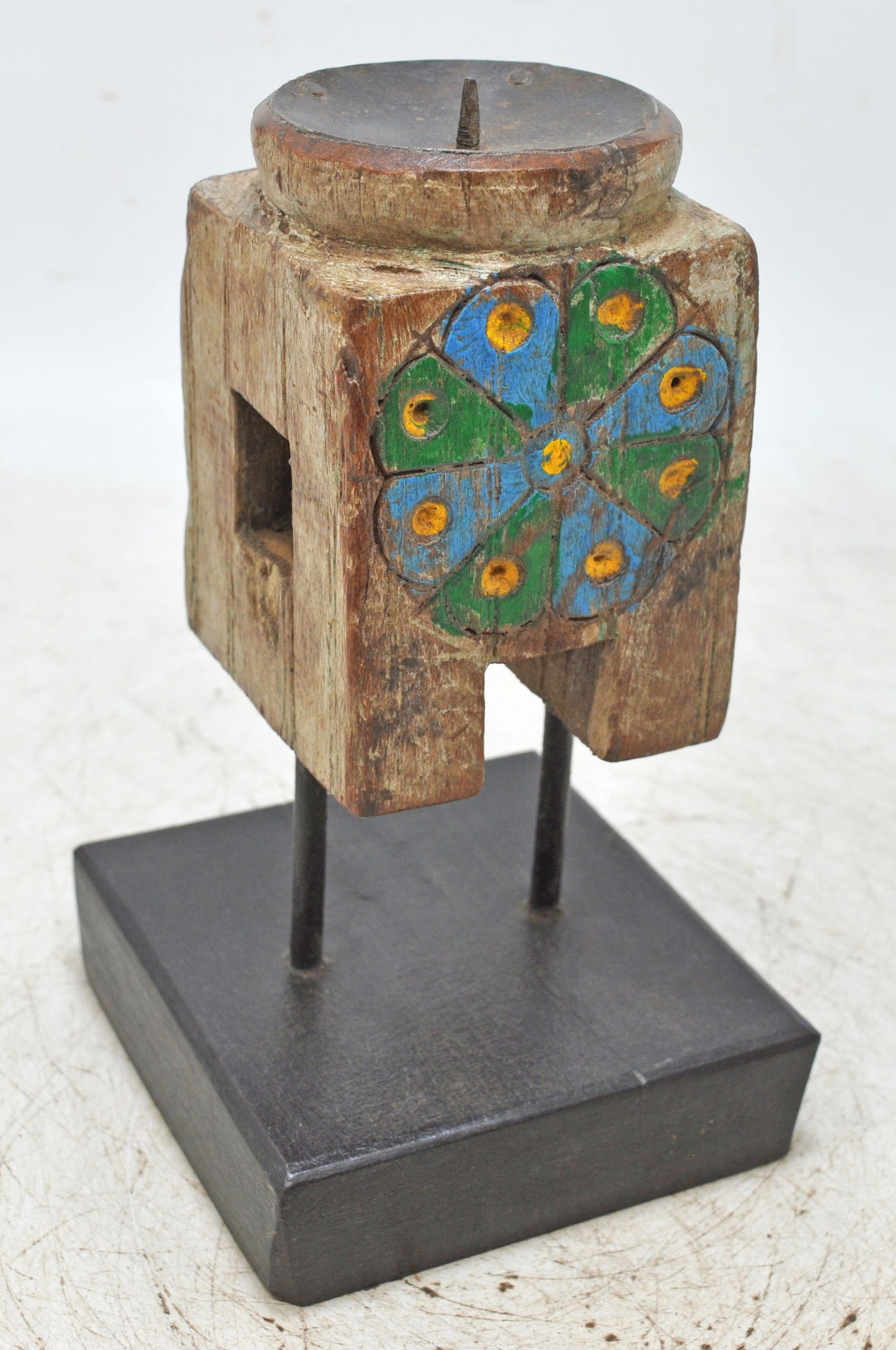 Antique Wooden Paga Candle Holder Stand Original Old Hand Carved Painted