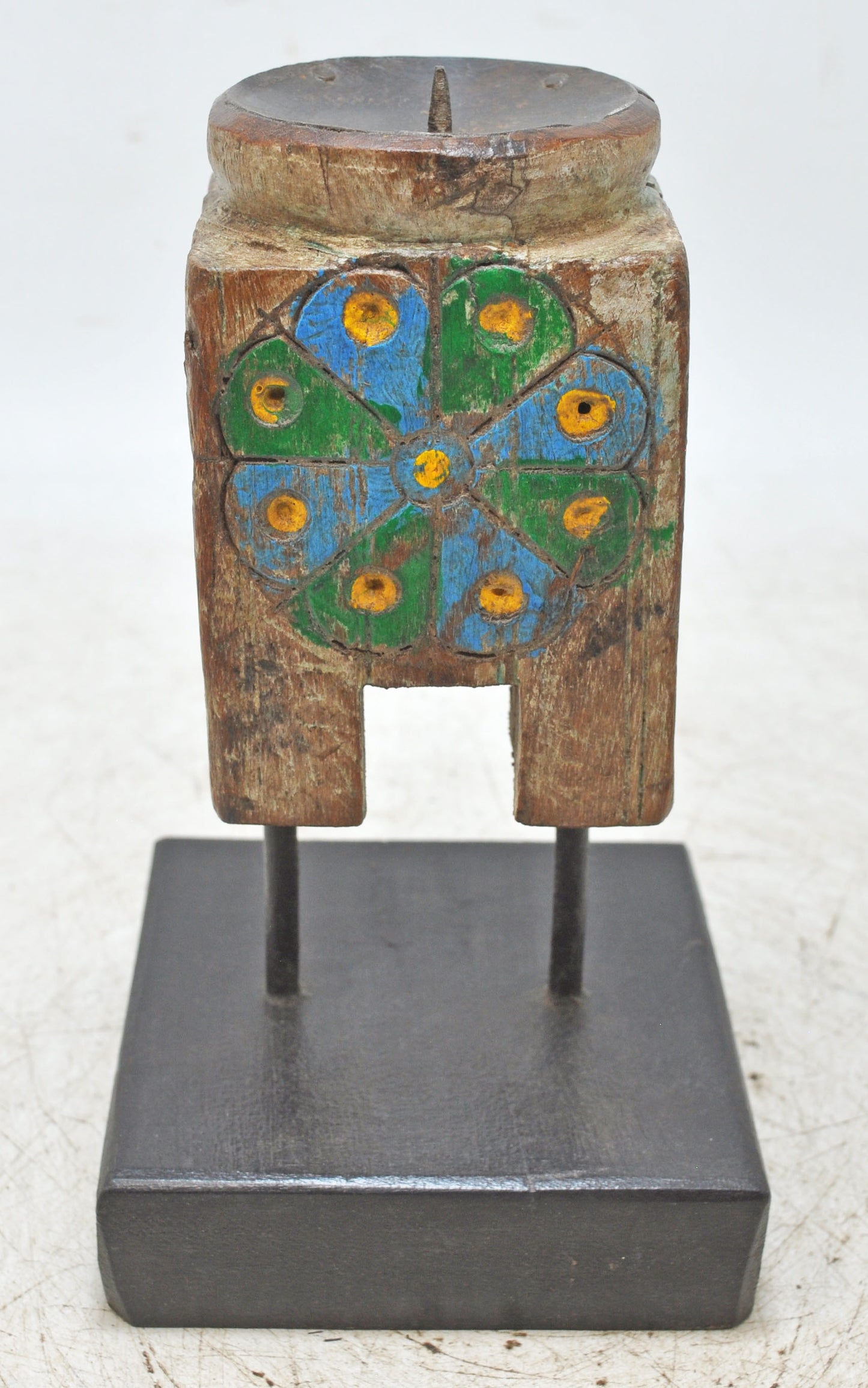 Antique Wooden Paga Candle Holder Stand Original Old Hand Carved Painted