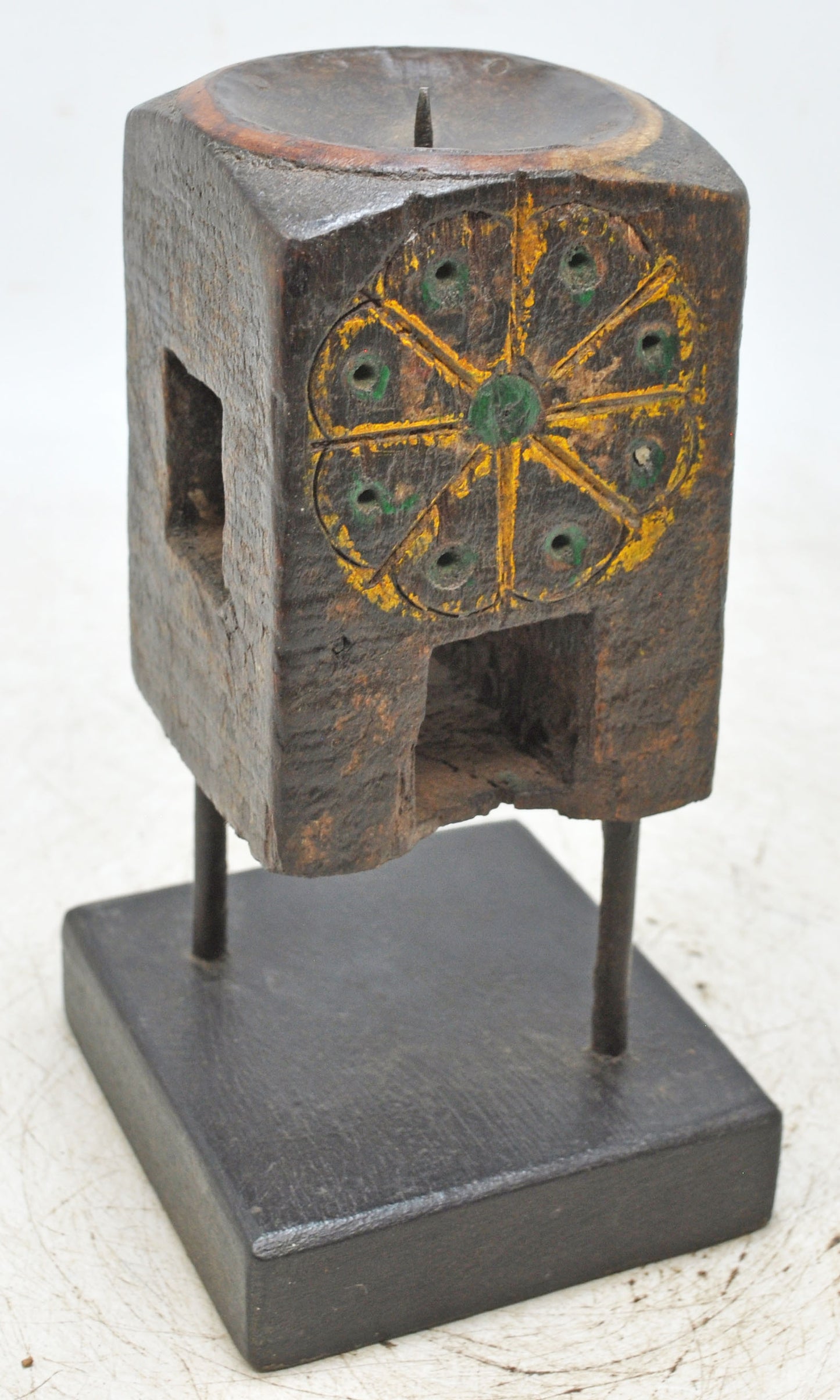 Antique Wooden Paga Candle Holder Stand Original Old Hand Carved Painted