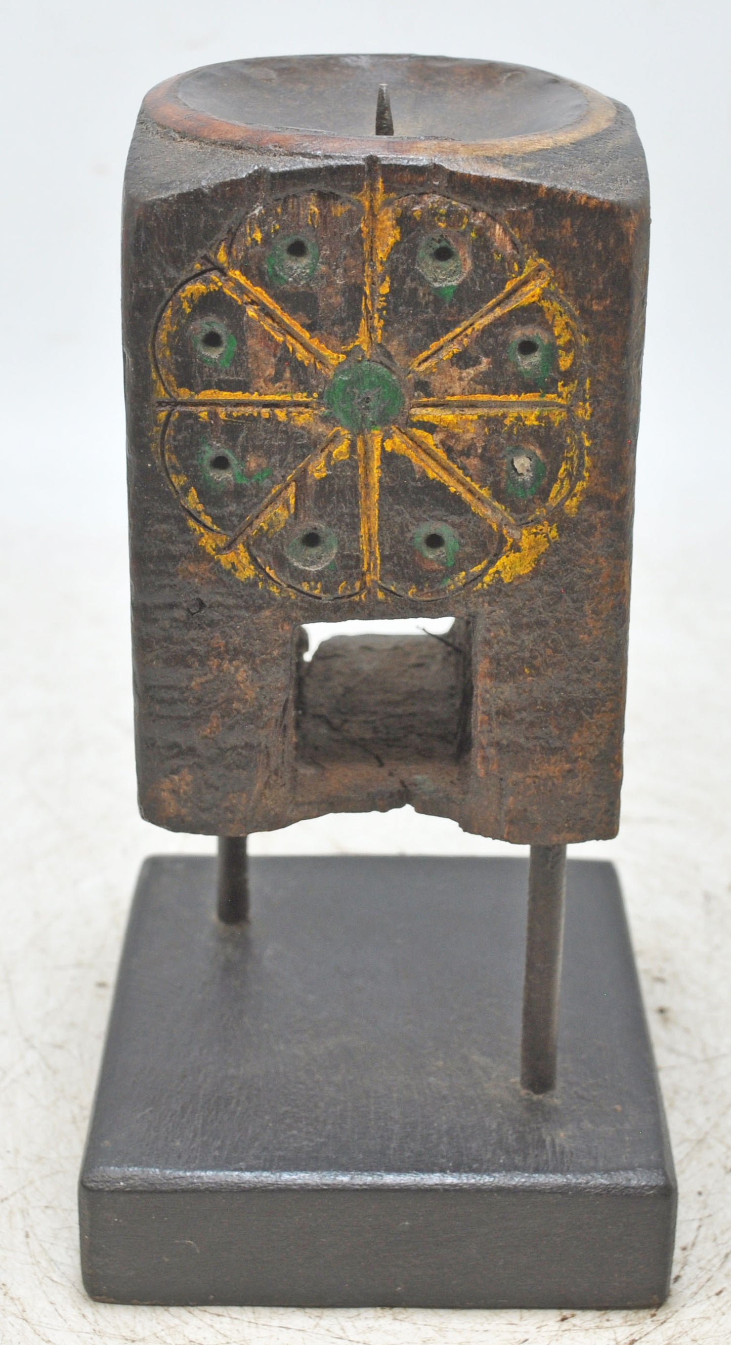 Antique Wooden Paga Candle Holder Stand Original Old Hand Carved Painted