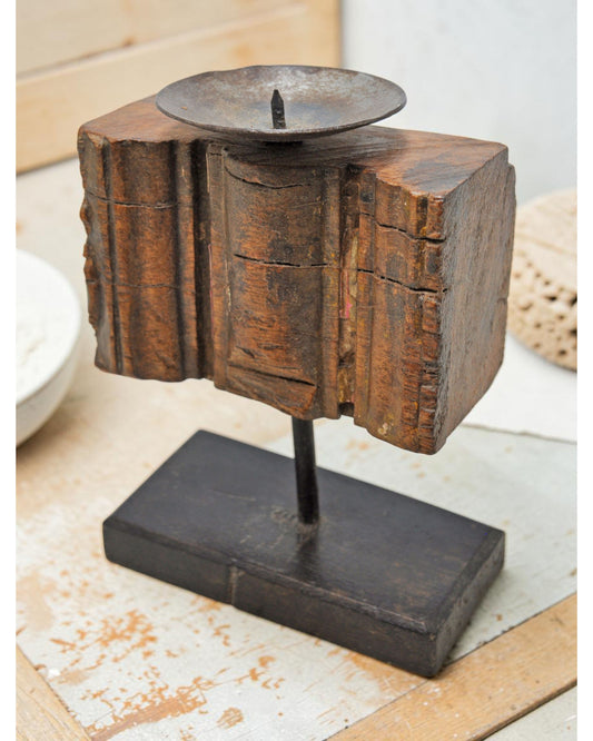 Antique Wooden Small Candle Holder Stand Original Old Hand Carved