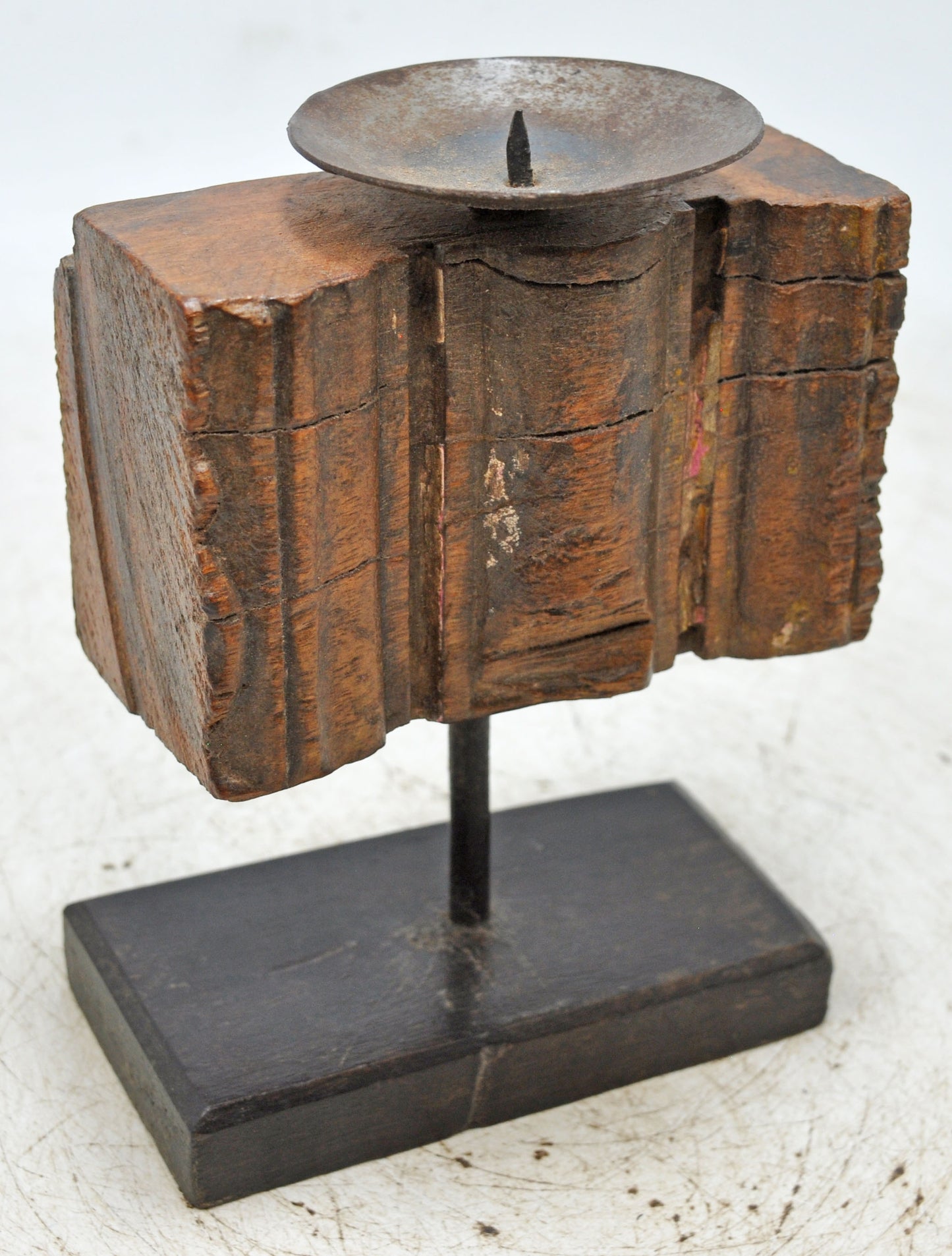Antique Wooden Small Candle Holder Stand Original Old Hand Carved