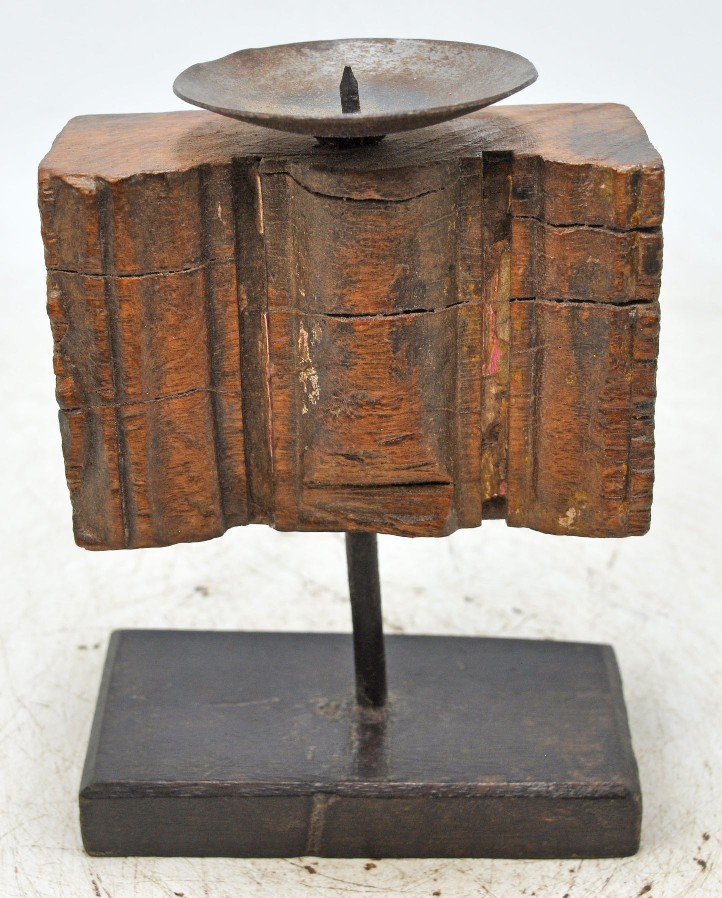 Antique Wooden Small Candle Holder Stand Original Old Hand Carved