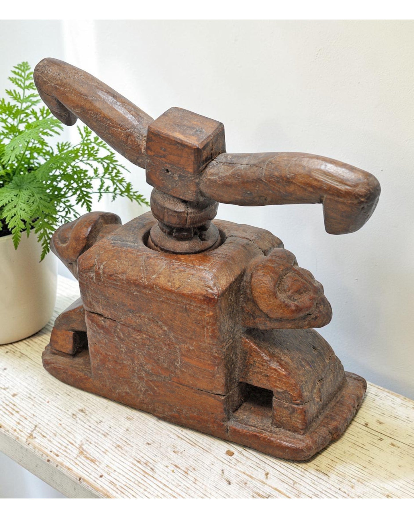 Antique Wooden Large Bull Shaped Juicer Original Old Very Fine Hand Carved