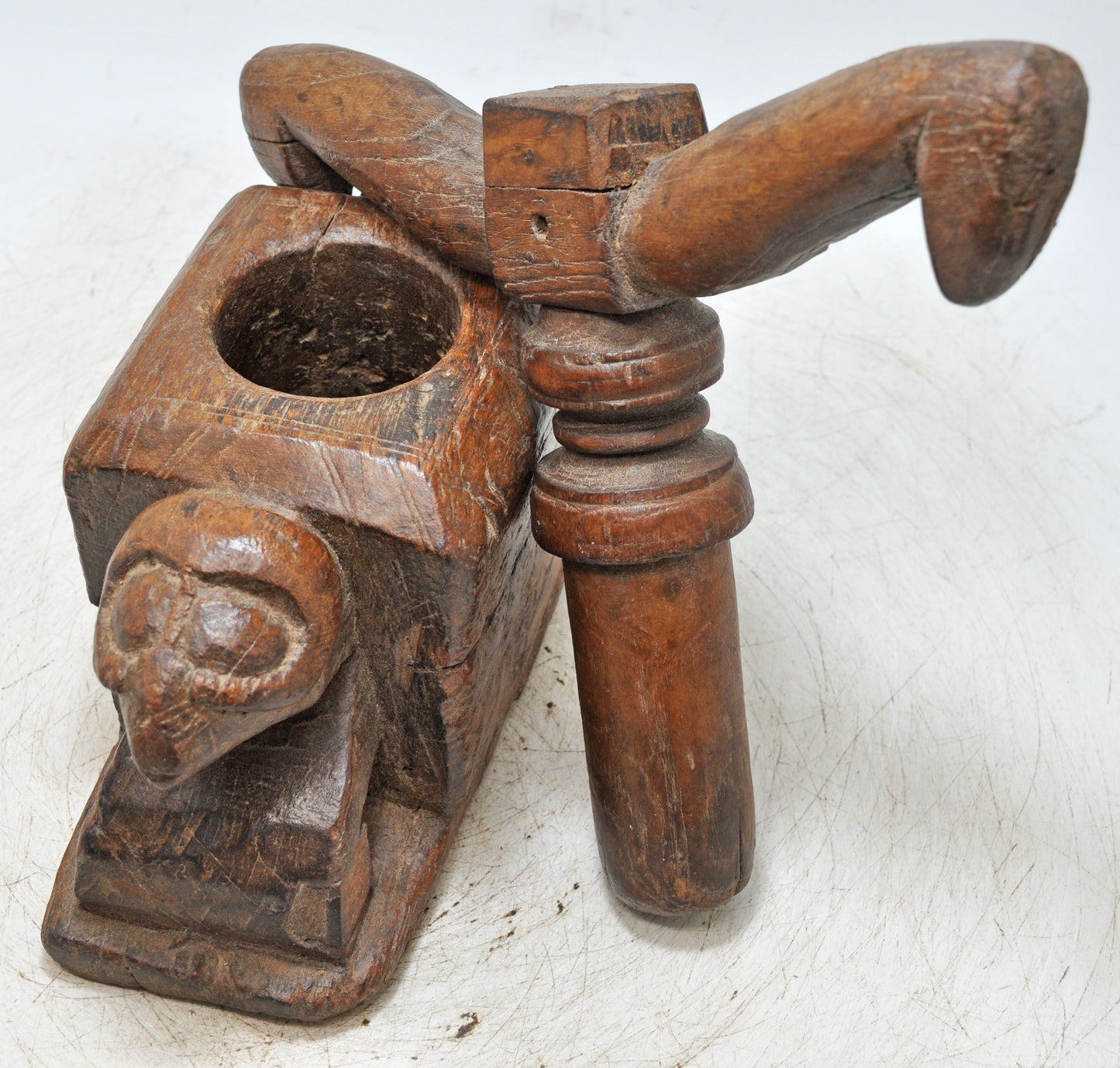 Antique Wooden Large Bull Shaped Juicer Original Old Very Fine Hand Carved