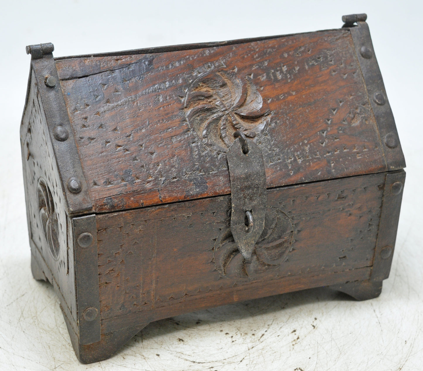 Vintage Wooden Dome Shaped Storage Box Original Old Hand Crafted Carved