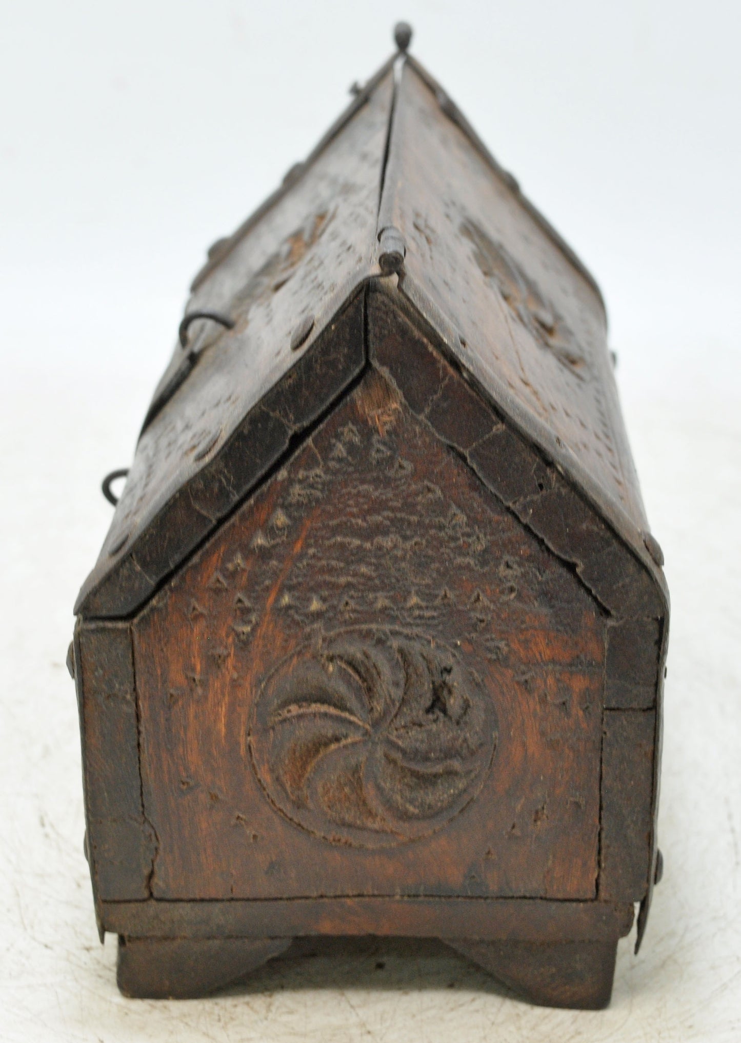 Vintage Wooden Dome Shaped Storage Box Original Old Hand Crafted Carved