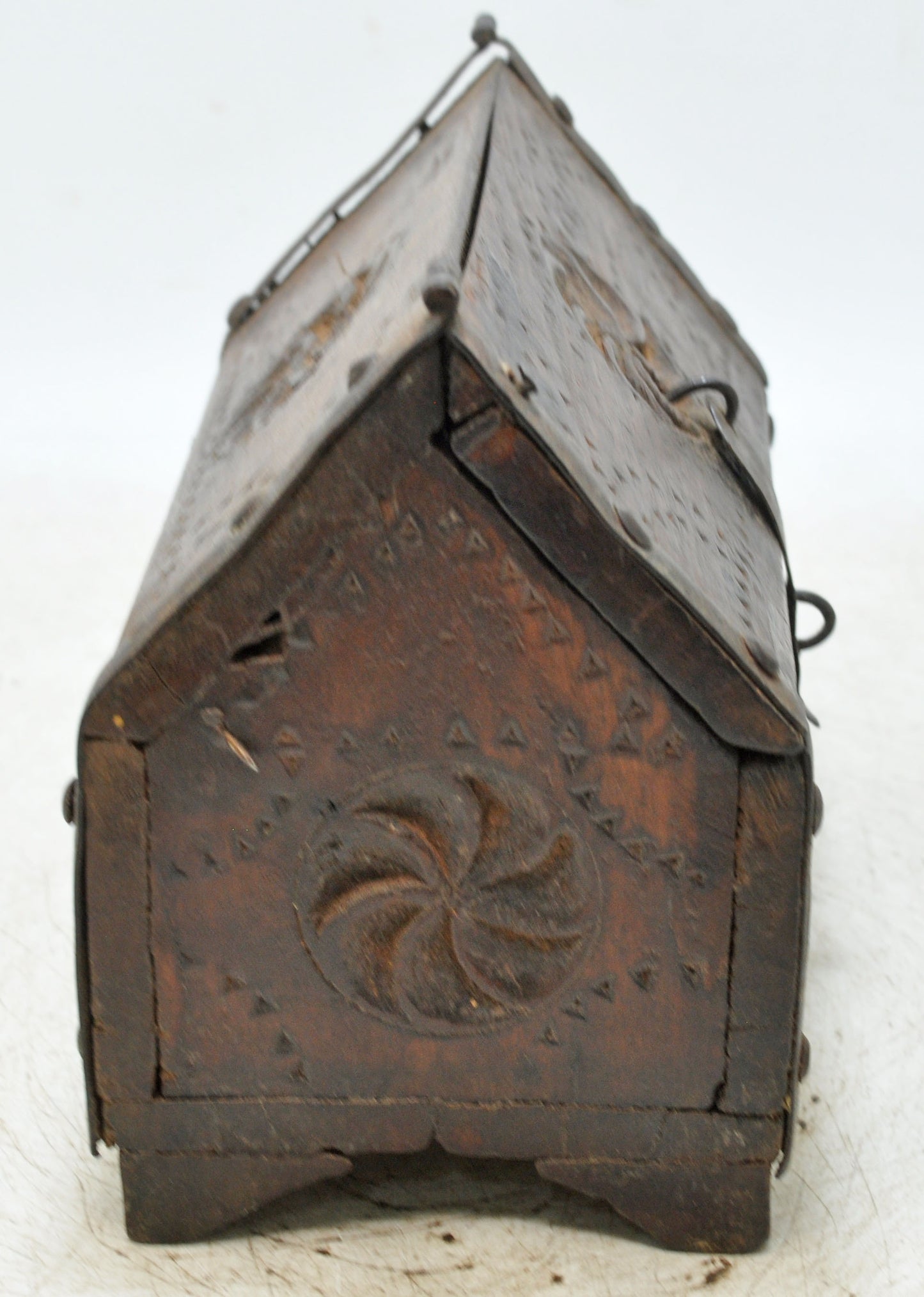 Vintage Wooden Dome Shaped Storage Box Original Old Hand Crafted Carved
