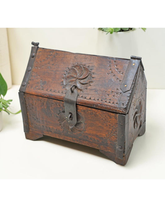 Vintage Wooden Dome Shaped Storage Box Original Old Hand Crafted Carved