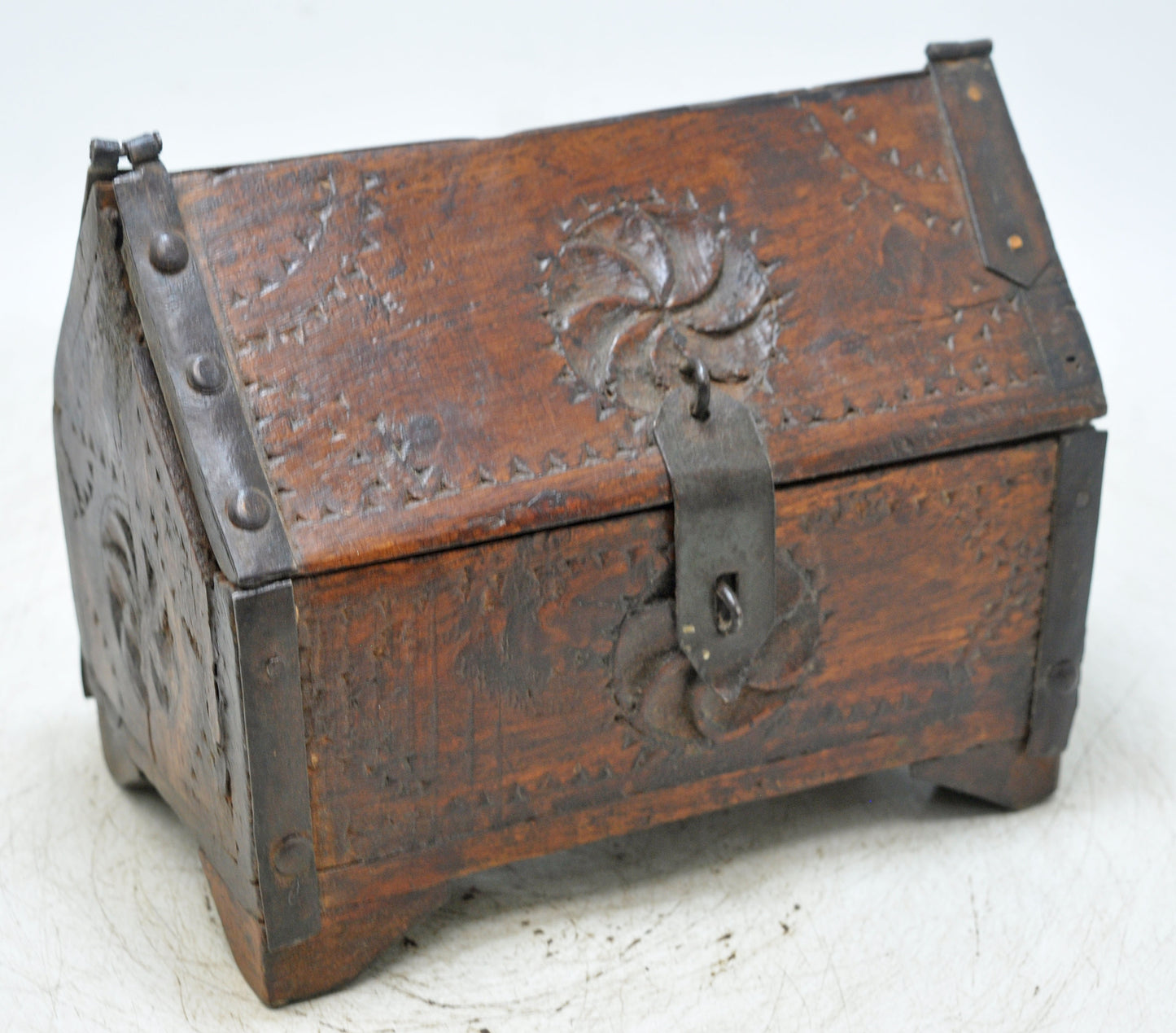 Vintage Wooden Dome Shaped Storage Box Original Old Hand Crafted Carved