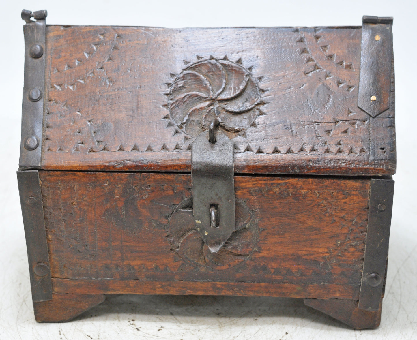 Vintage Wooden Dome Shaped Storage Box Original Old Hand Crafted Carved