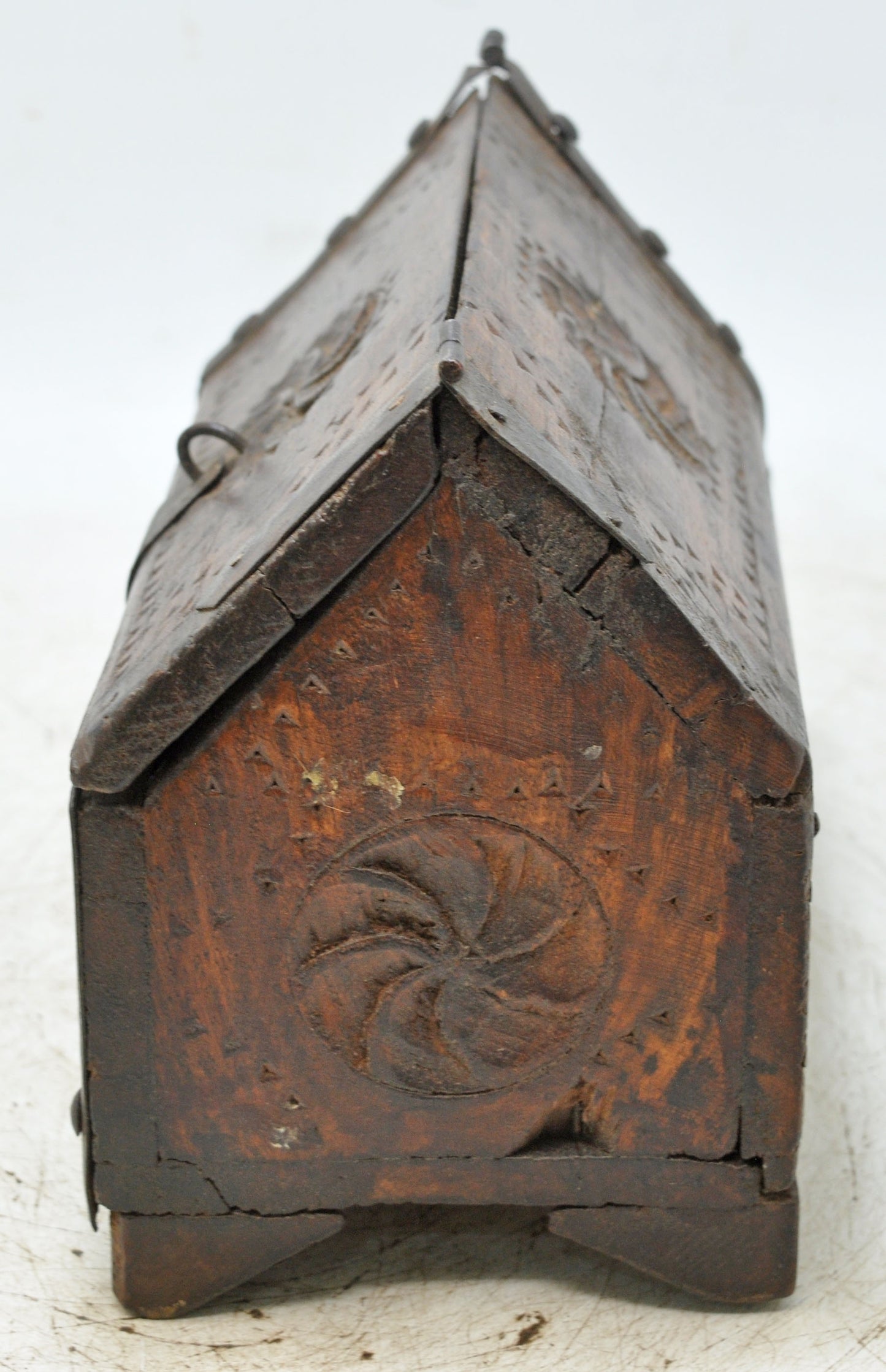 Vintage Wooden Dome Shaped Storage Box Original Old Hand Crafted Carved