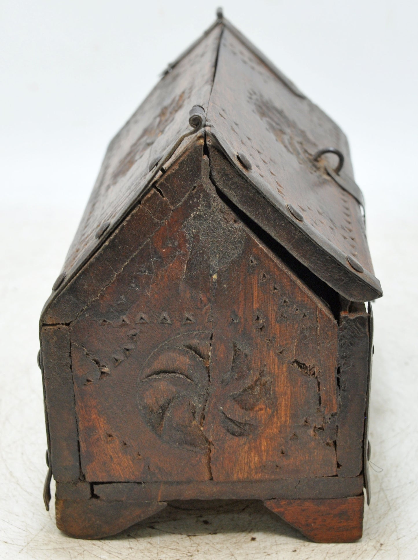 Vintage Wooden Dome Shaped Storage Box Original Old Hand Crafted Carved