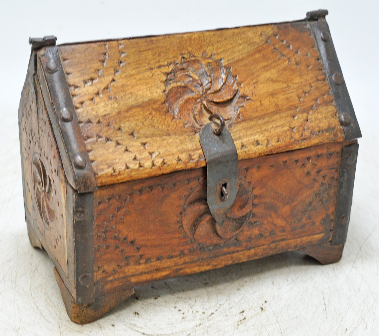 Vintage Wooden Dome Shaped Storage Box Original Old Hand Crafted Carved