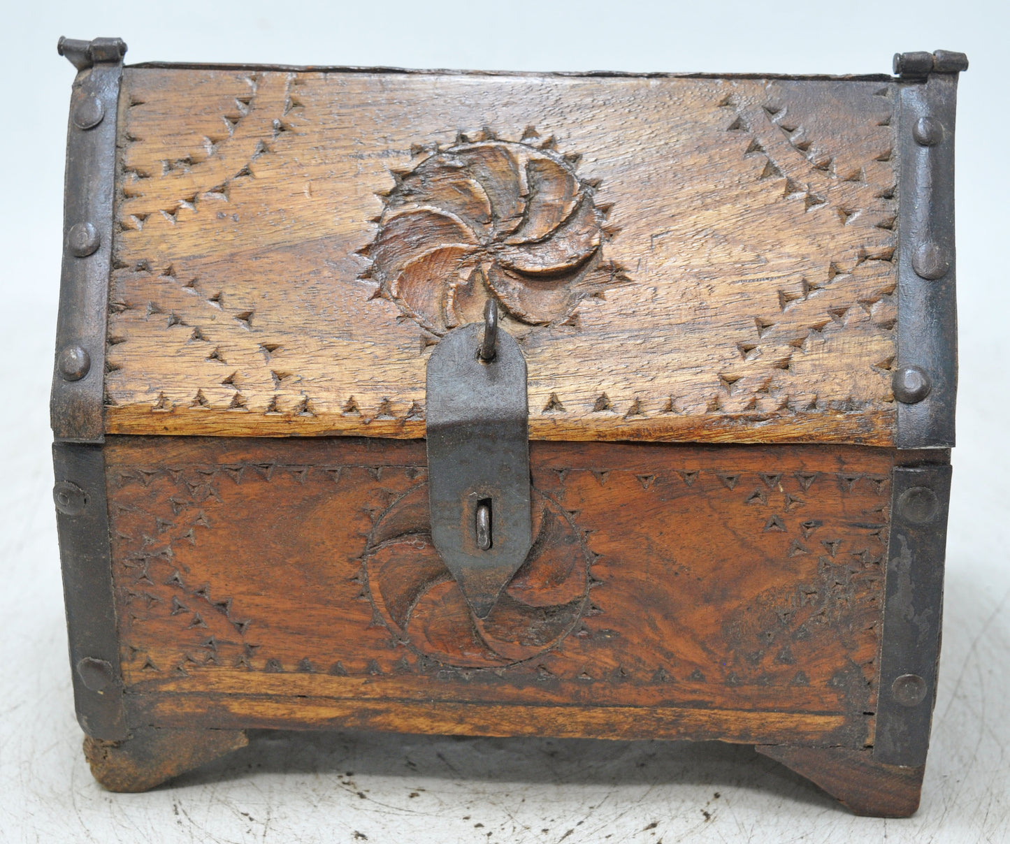 Vintage Wooden Dome Shaped Storage Box Original Old Hand Crafted Carved