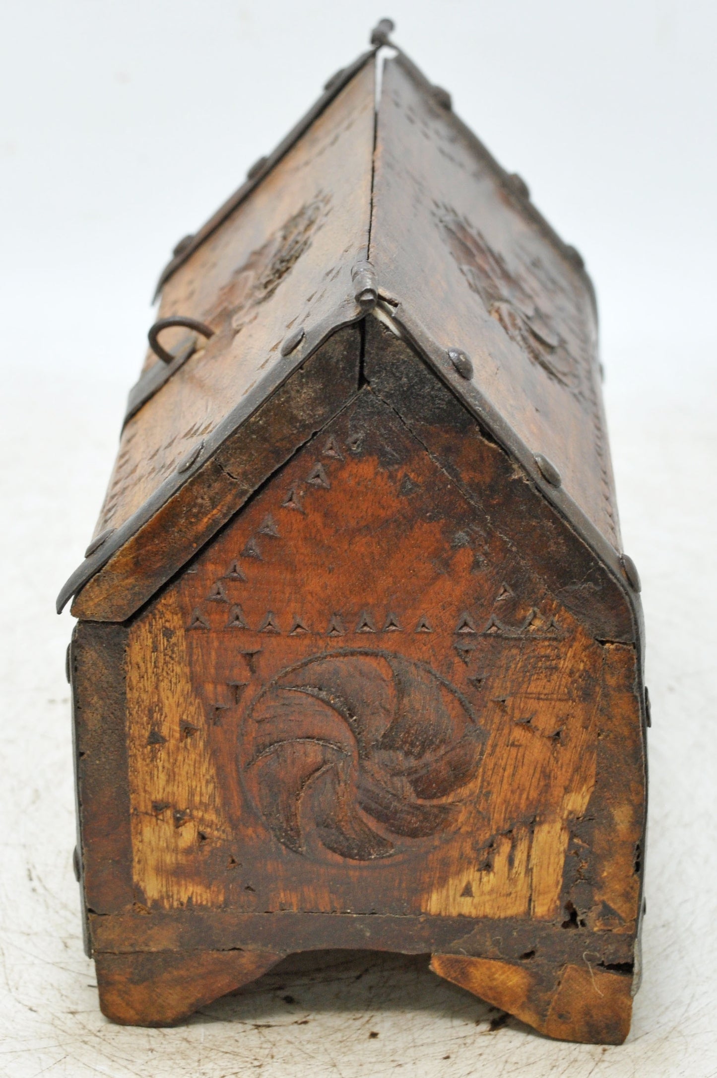 Vintage Wooden Dome Shaped Storage Box Original Old Hand Crafted Carved