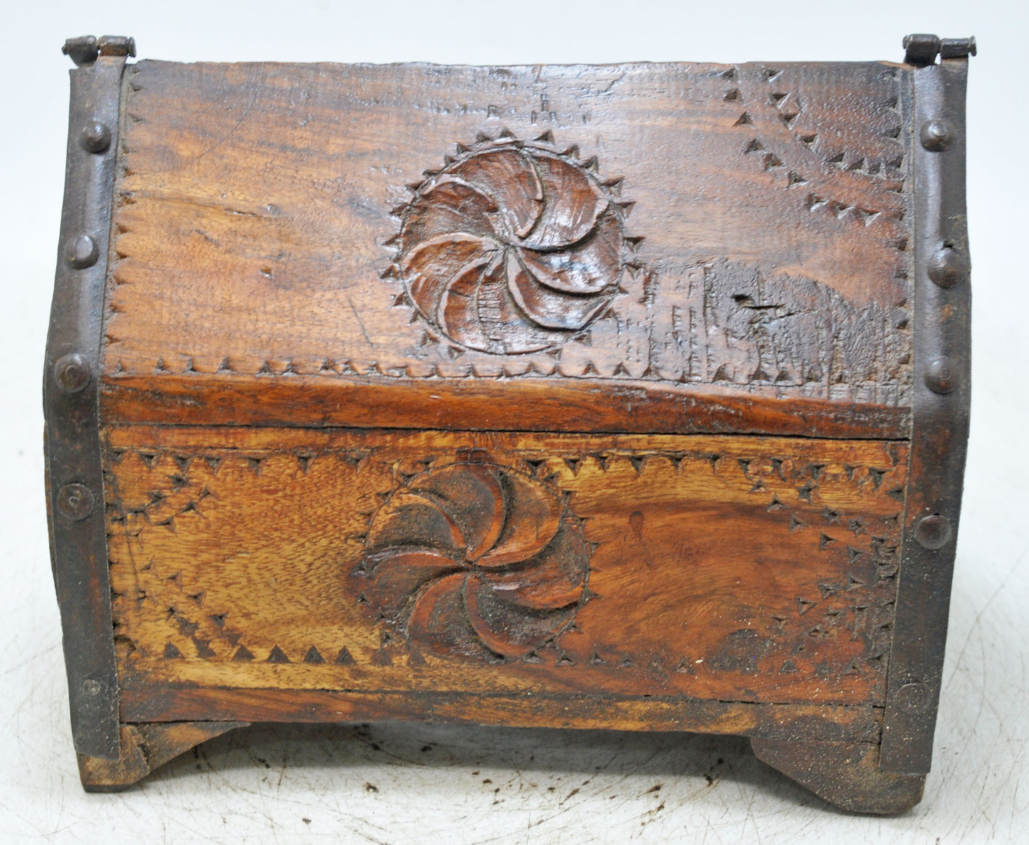 Vintage Wooden Dome Shaped Storage Box Original Old Hand Crafted Carved