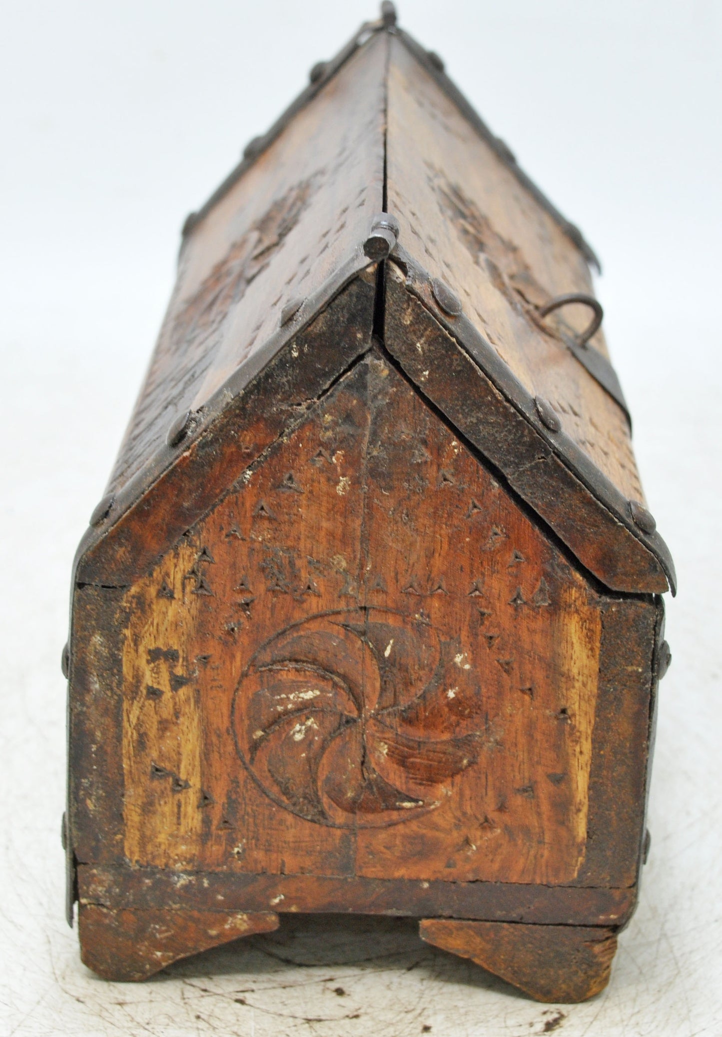 Vintage Wooden Dome Shaped Storage Box Original Old Hand Crafted Carved