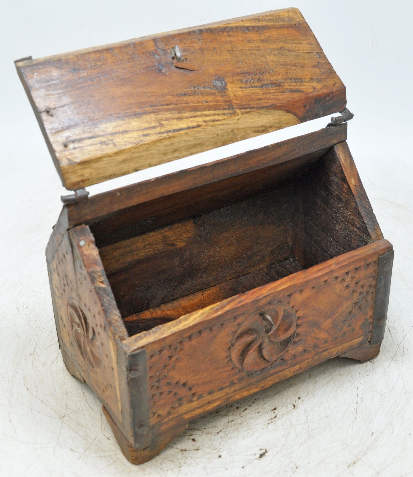 Vintage Wooden Dome Shaped Storage Box Original Old Hand Crafted Carved