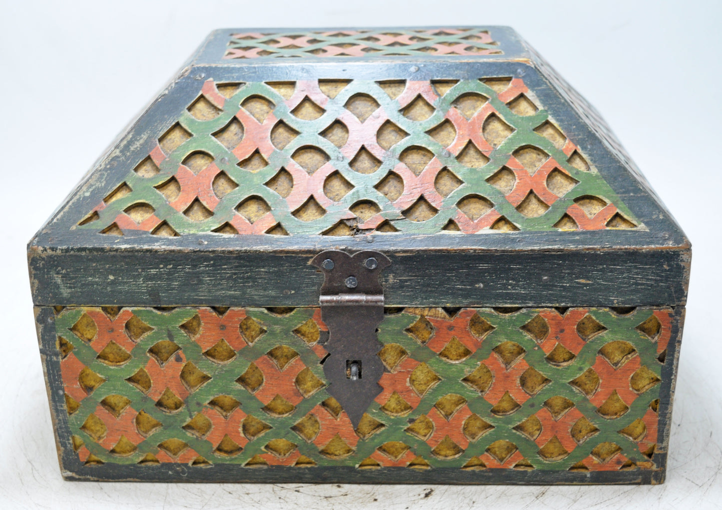 Vintage Wooden Dome Shaped Large Storage Box Original Old Fine Carved Polychrome