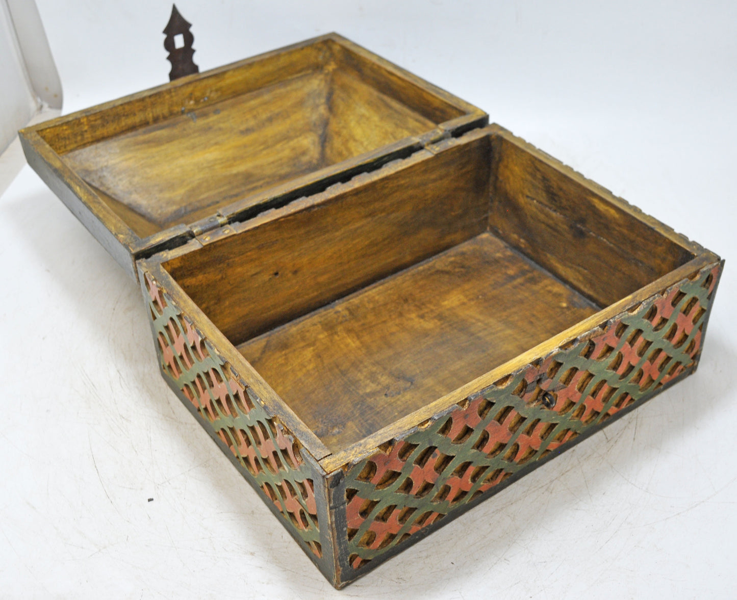 Vintage Wooden Dome Shaped Large Storage Box Original Old Fine Carved Polychrome