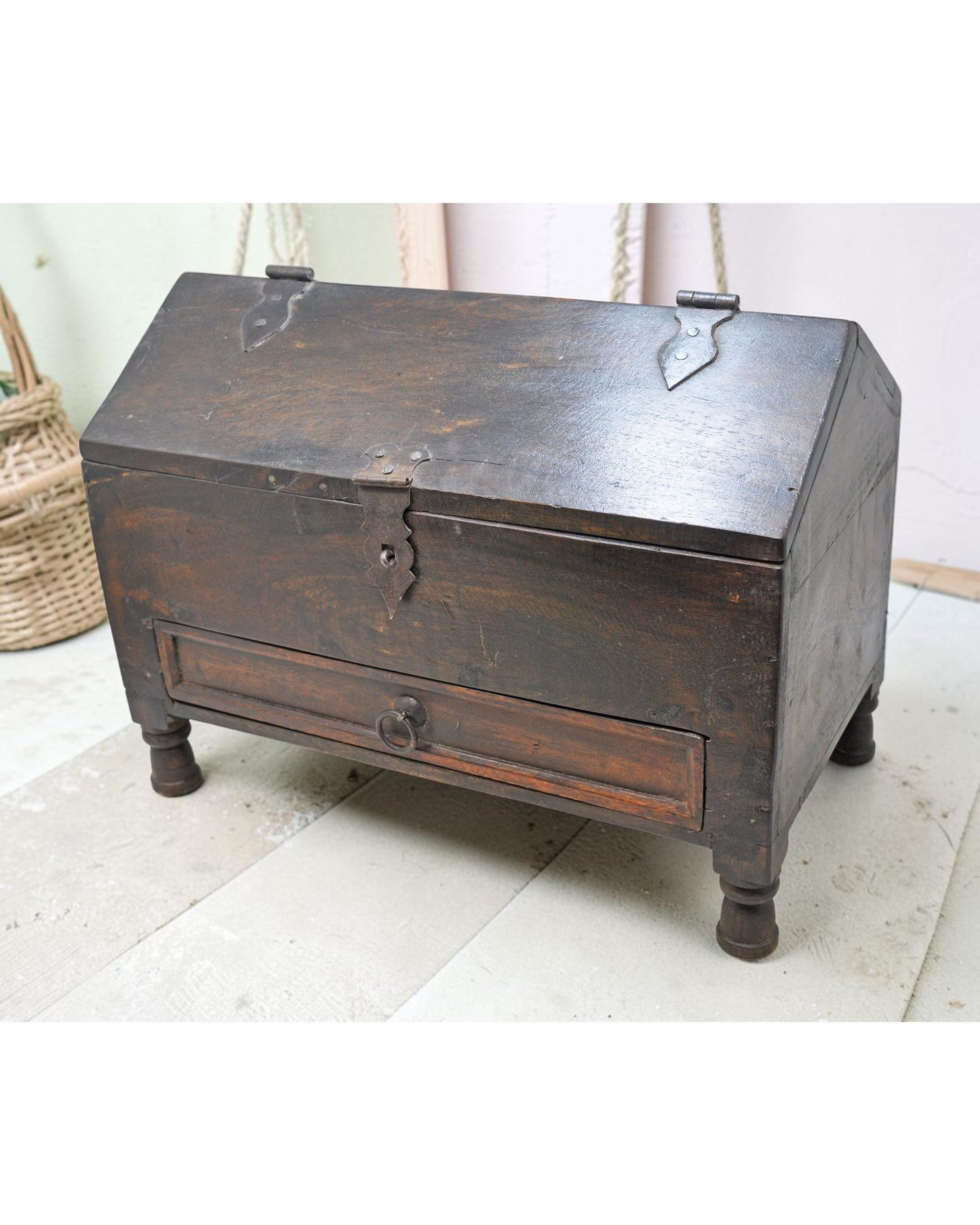 Vintage Wooden Dome Shaped Large Storage Box Original Old Hand Crafted