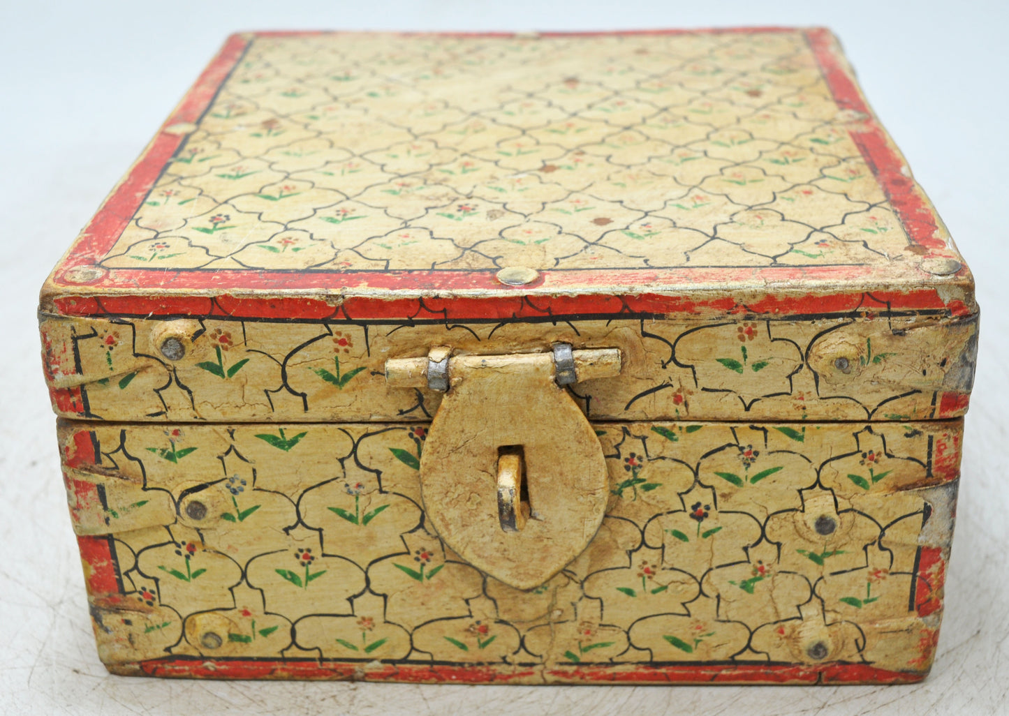 Vintage Wooden Square Storage Box Original Old Hand Crafted Fine Painted
