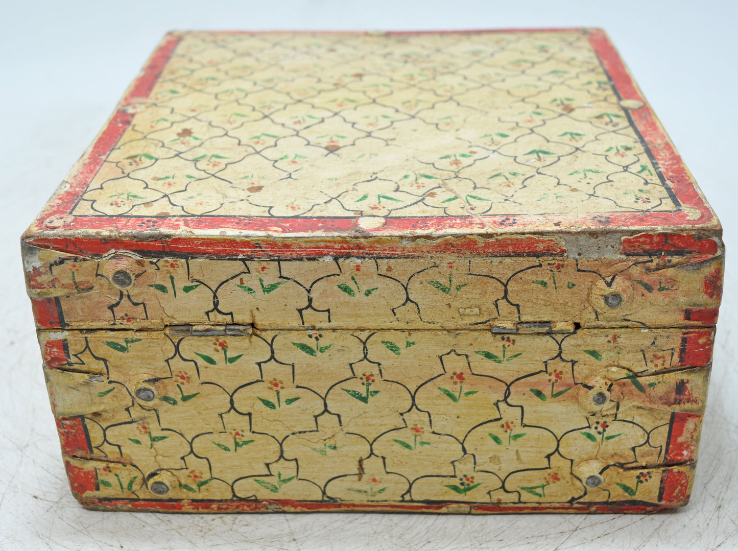 Vintage Wooden Square Storage Box Original Old Hand Crafted Fine Painted