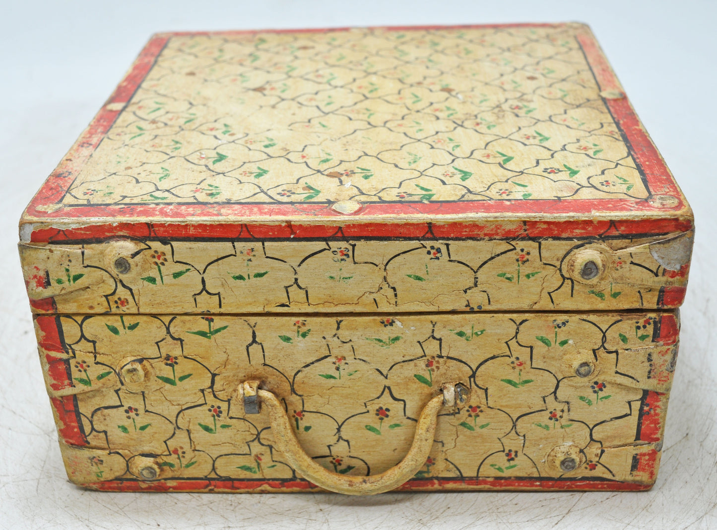 Vintage Wooden Square Storage Box Original Old Hand Crafted Fine Painted