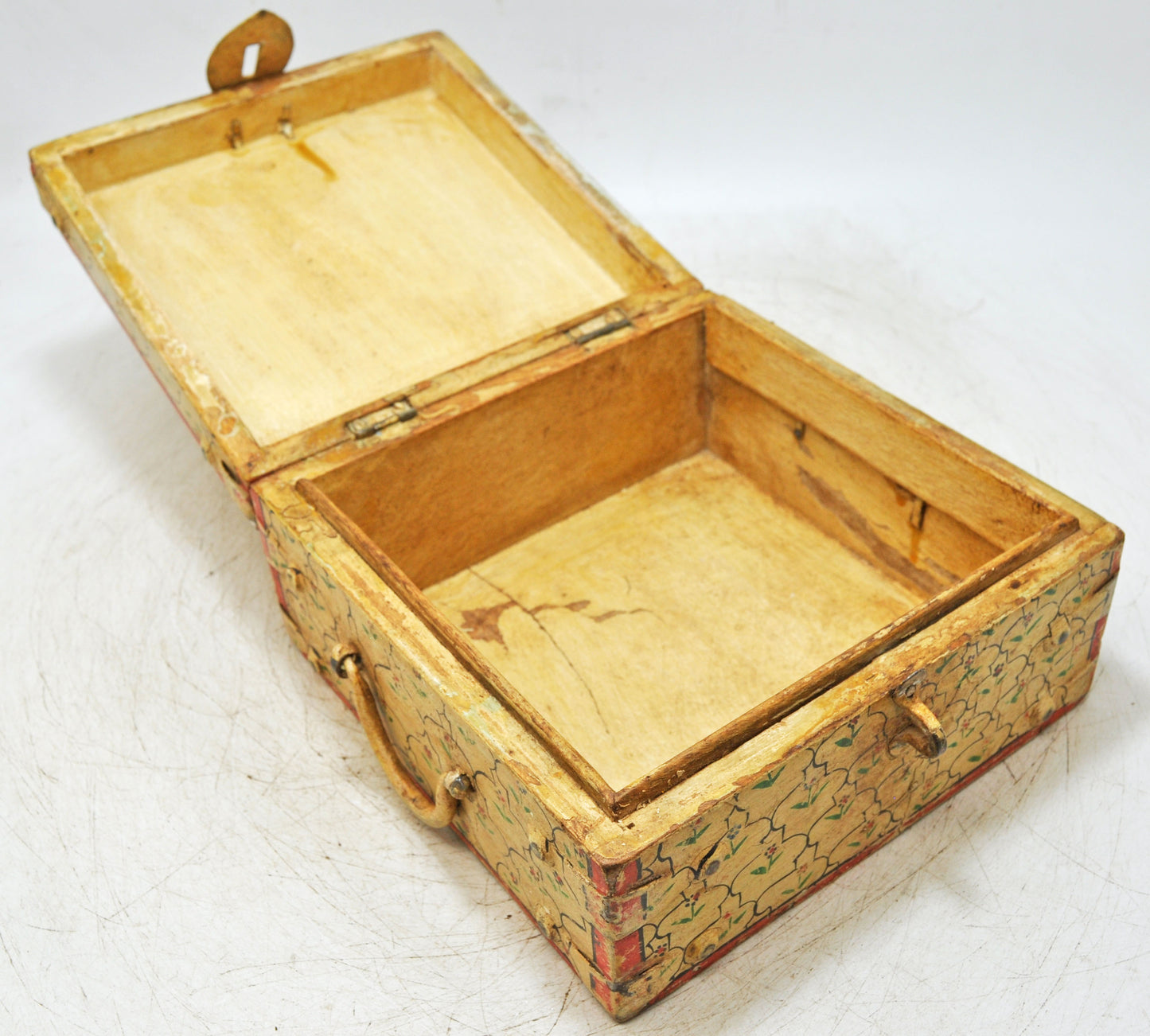 Vintage Wooden Square Storage Box Original Old Hand Crafted Fine Painted