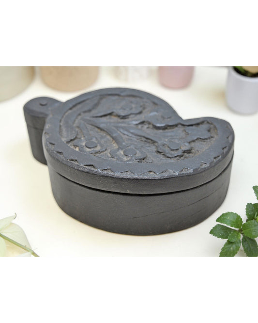 Vintage Wooden Small Kum Kum Powder Tika Box Original Old Hand Carved