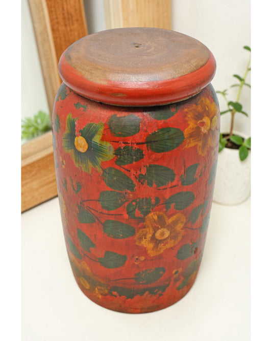 Vintage Wooden Round Candy Box Original Old Hand Carved Fine Painted