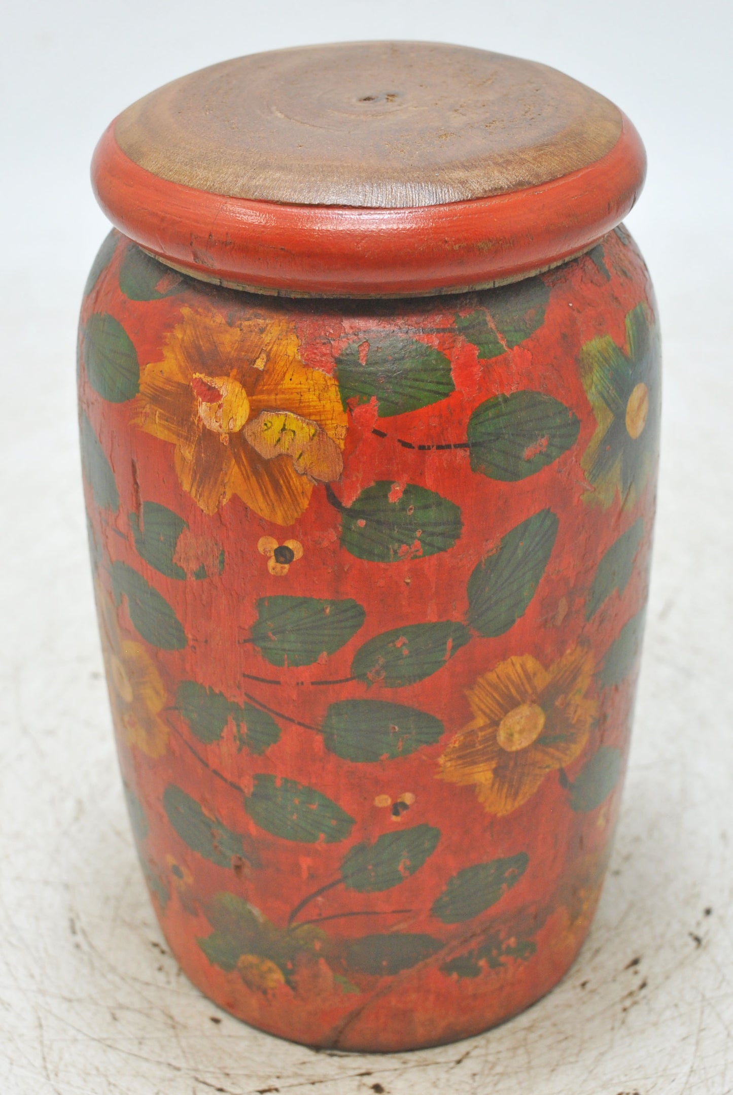 Vintage Wooden Round Candy Box Original Old Hand Carved Fine Painted