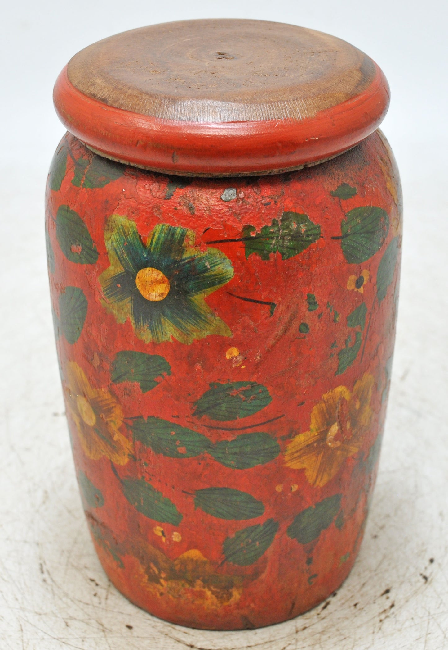 Vintage Wooden Round Candy Box Original Old Hand Carved Fine Painted